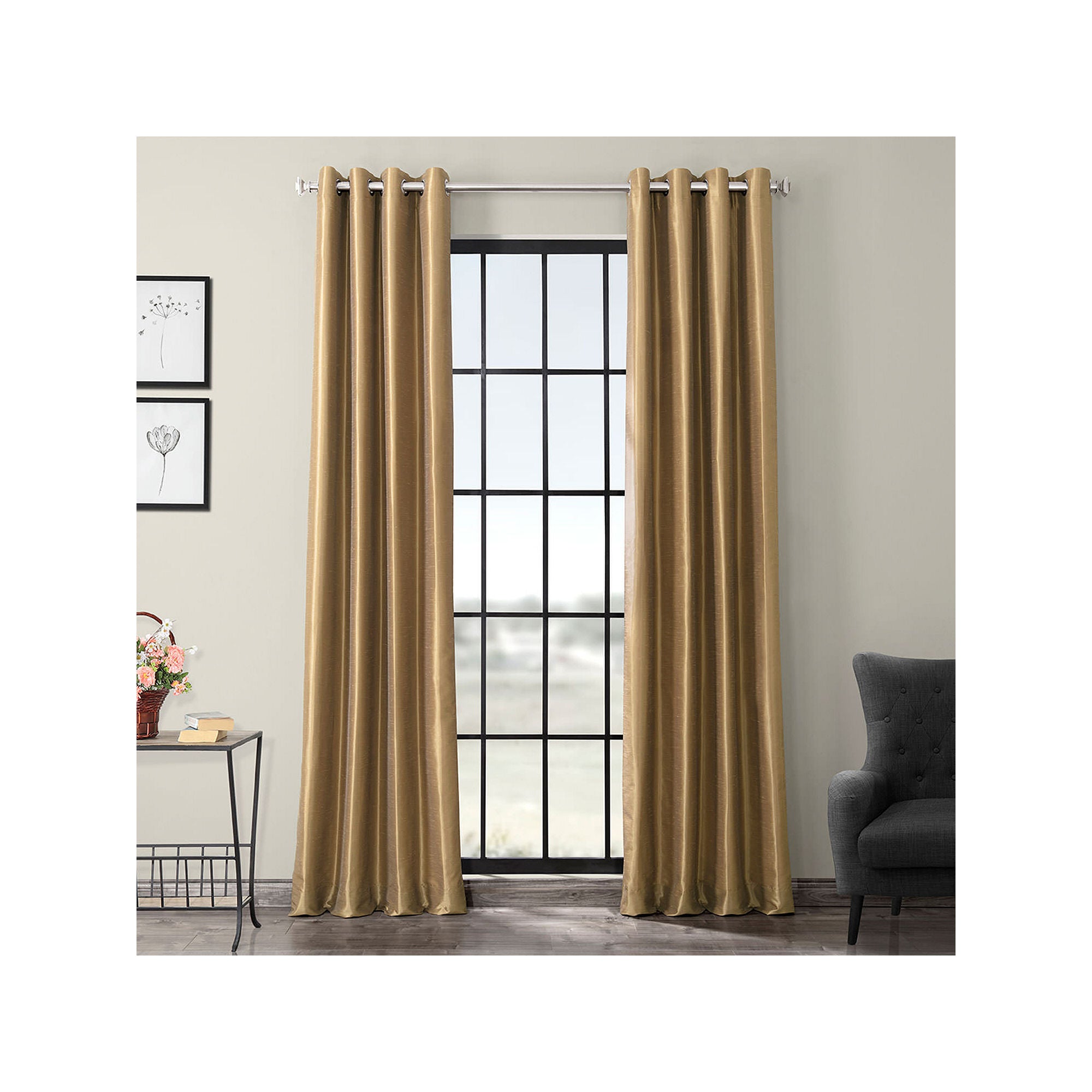 Exclusive Fabrics & Furnishing Vintage Textured Faux Dupioni Energy Saving Blackout Grommet Top Single Curtain Panel Yellow