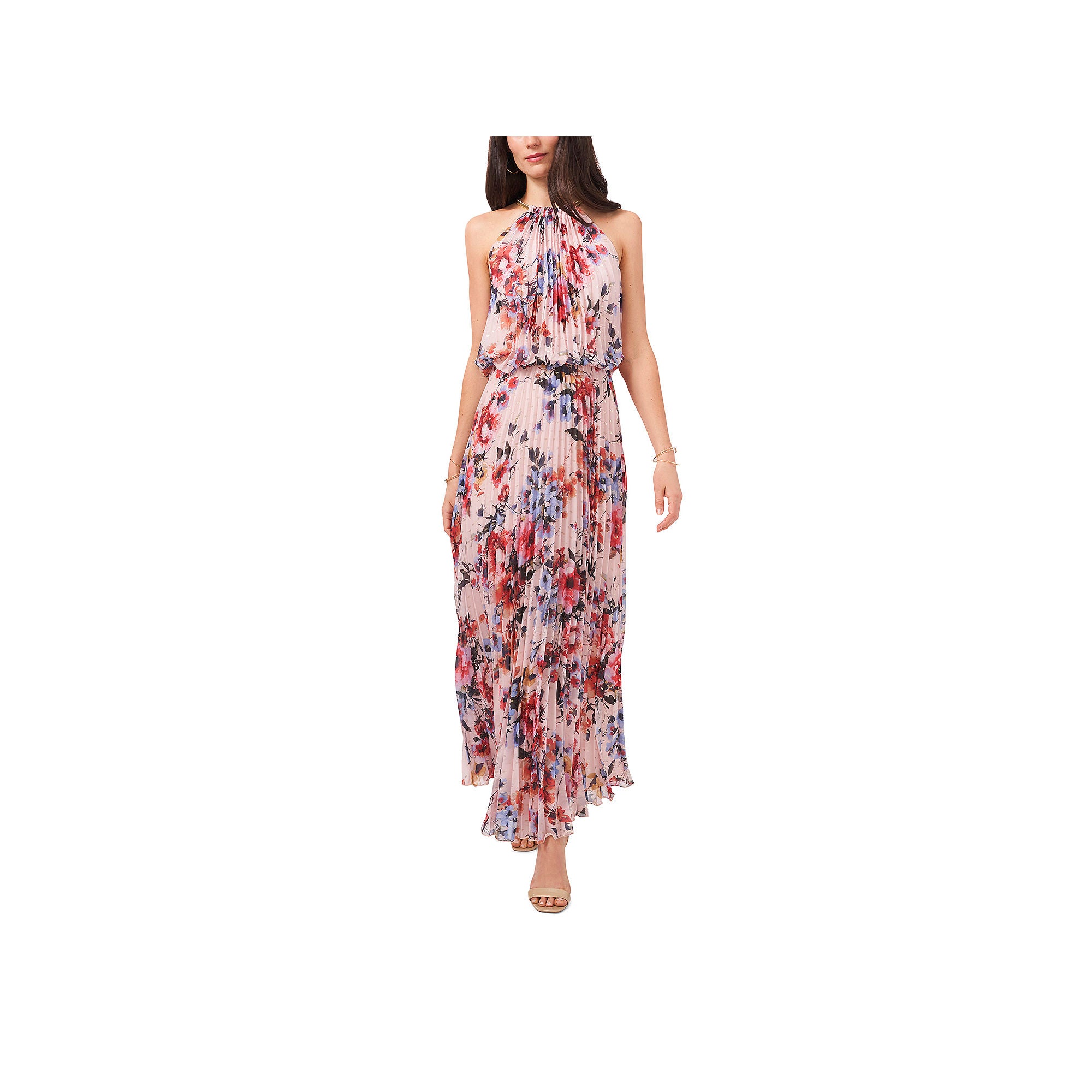 Sam And Jess Floral Sleeveless Evening Gown - BLUSH CORAL 16