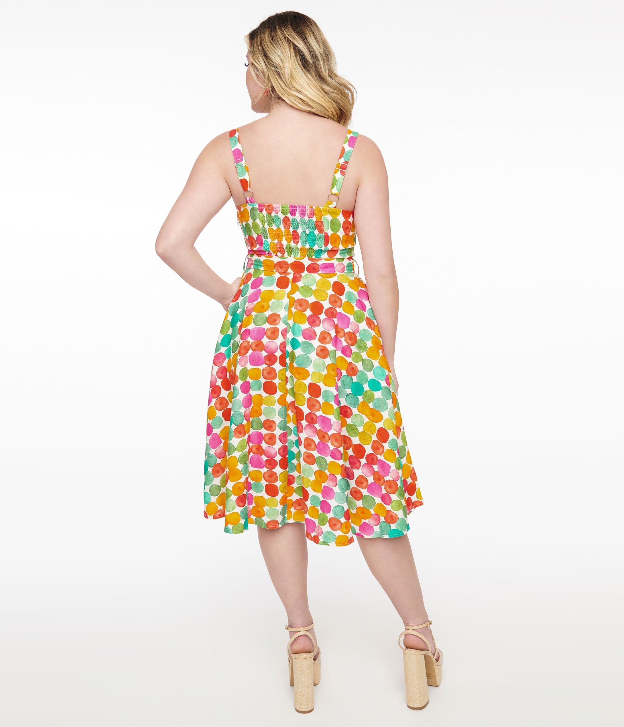 1950s Rainbow Watercolor Polka Dot Lori Swing Dress