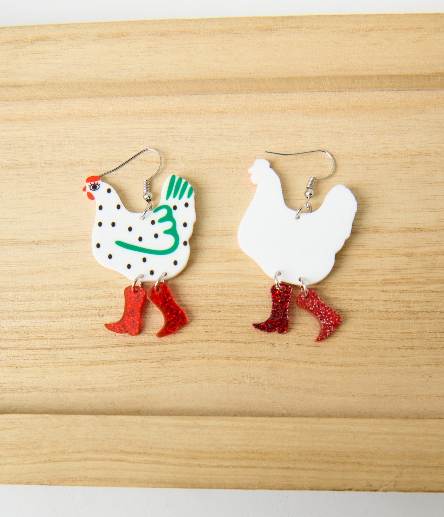 Glitter Chicken & Boot Earrings