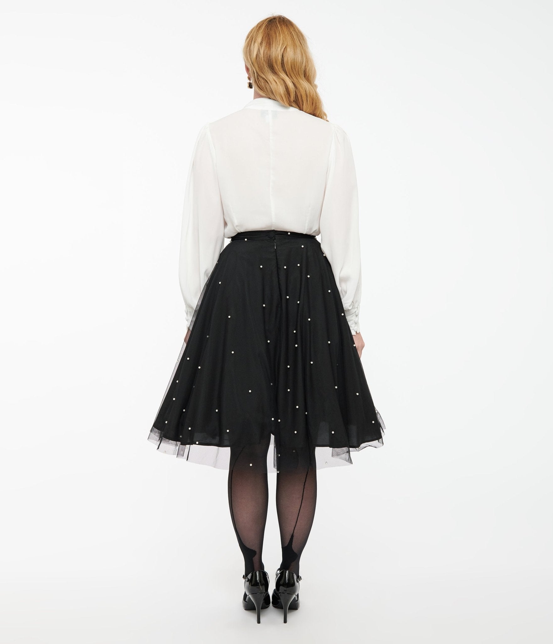 Magnolia Place Black & Faux Pearl Sally Swing Skirt