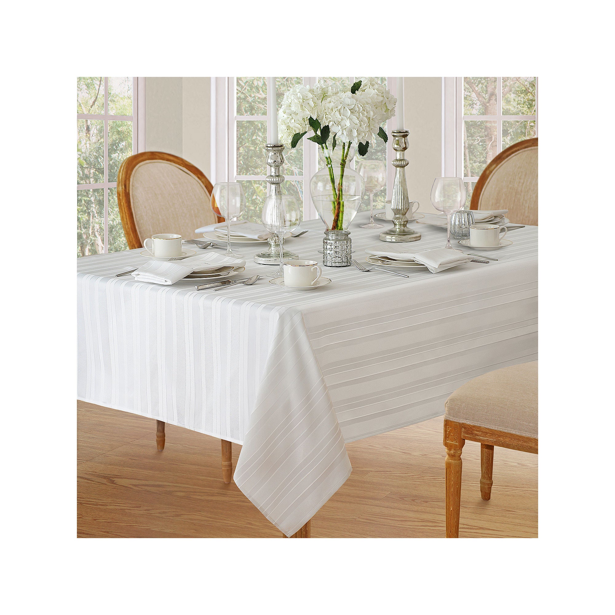 Elrene Home Fashions Denley Stripe Jacquard Tablecloth - WHITE ONE SIZE