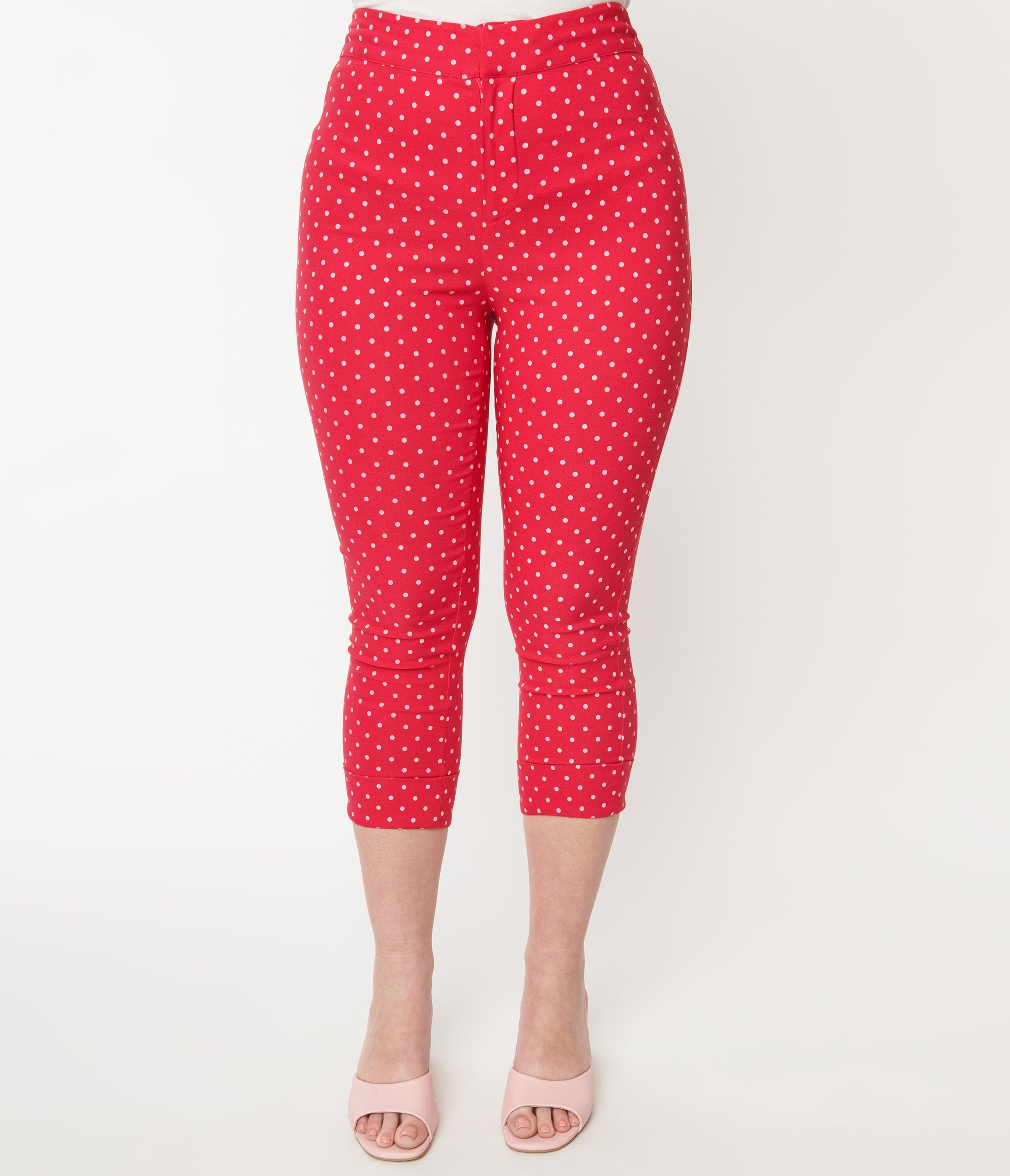 Smak Parlour Hot Pink Pin Dot Daisy Pocket Smarty Pants Capri