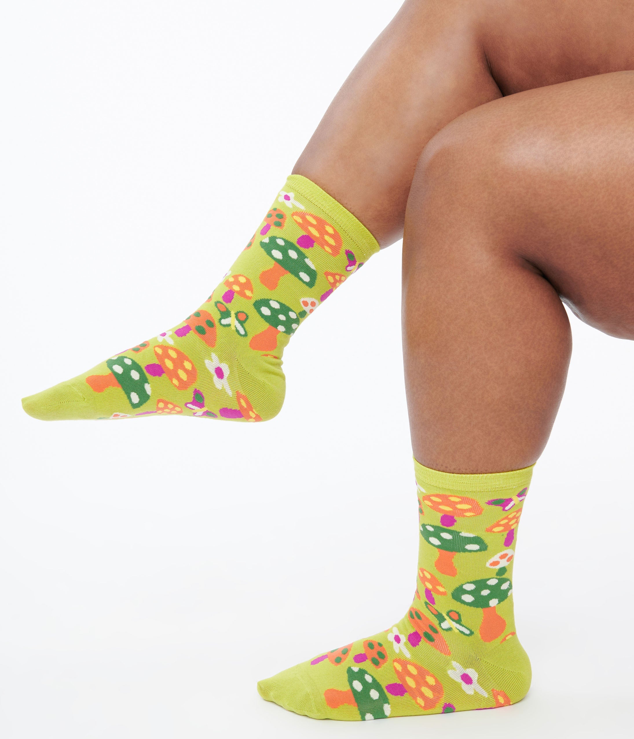 Lime Green Mushroom Crew Socks