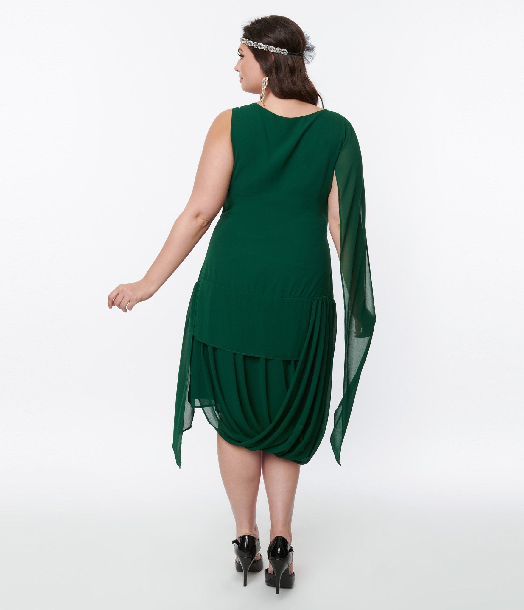 Unique Vintage 1920s Emerald Green Draped Flapper Dress