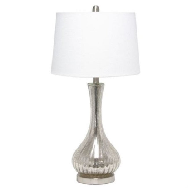 All The Rages Lalia Home Speckled Mercury Tear Drop Table Lamp with White Fabric Shade