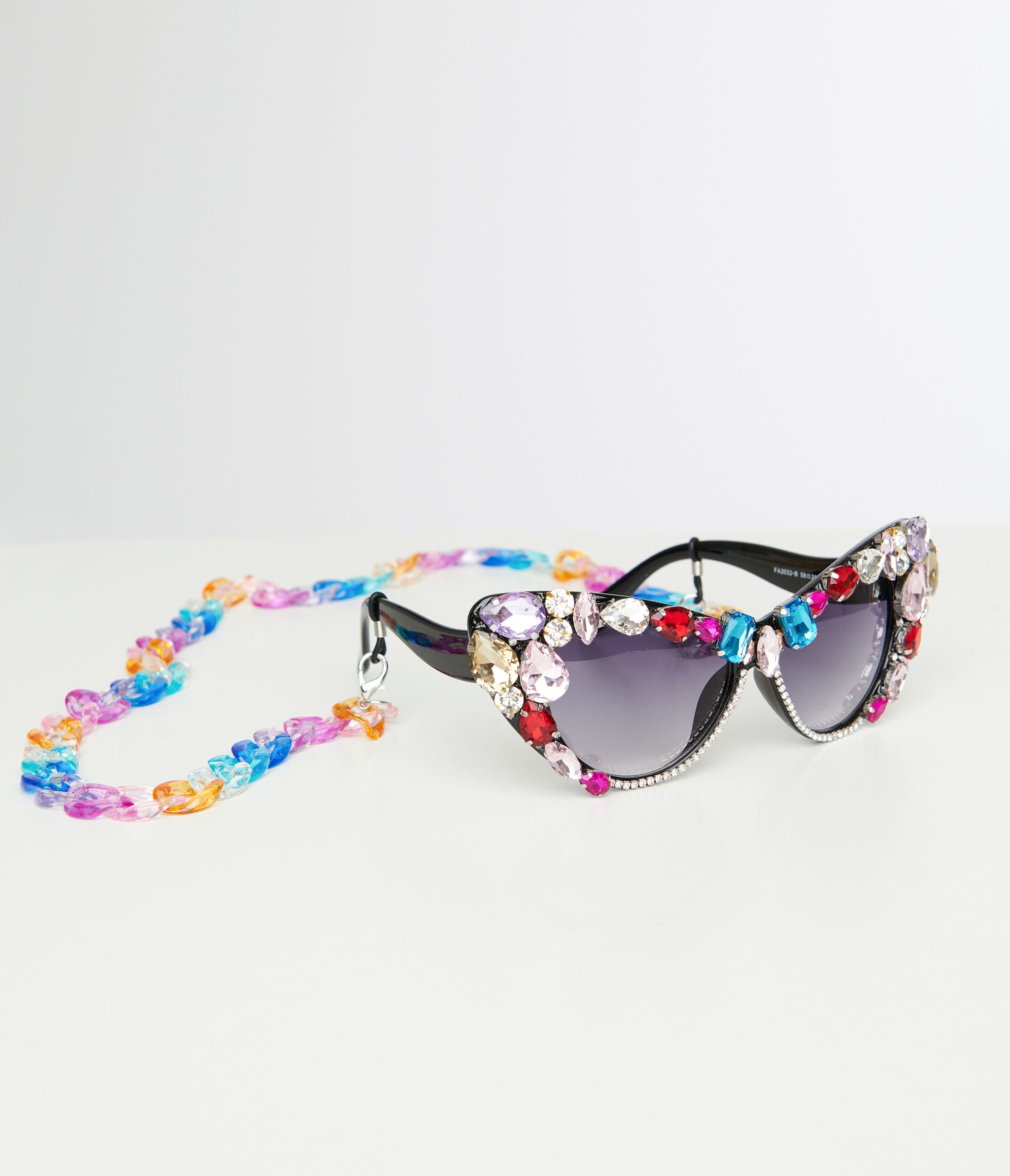 Black & Rainbow Gem Bomb Cat Eye Sunglasses