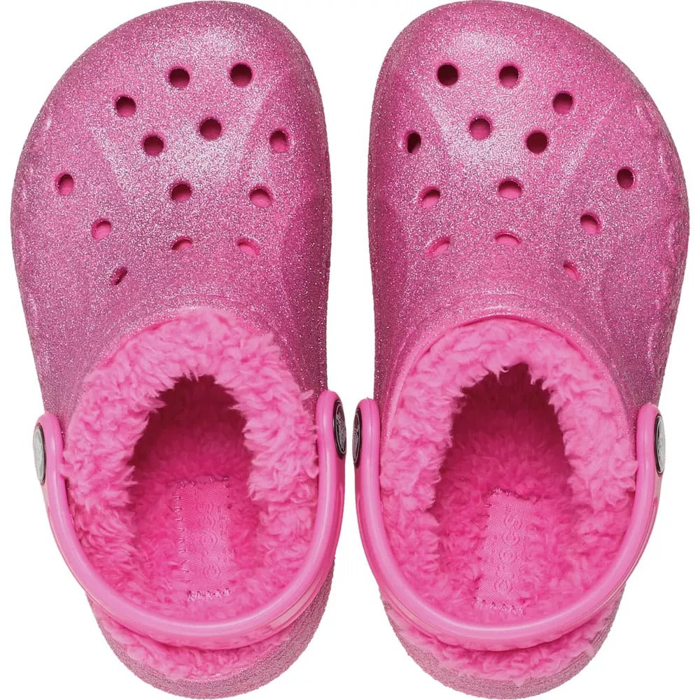 Crocs 207656-6QQ-J3 Kids Baya Lined Glitter Clog Slippers, Electric Pink, J3