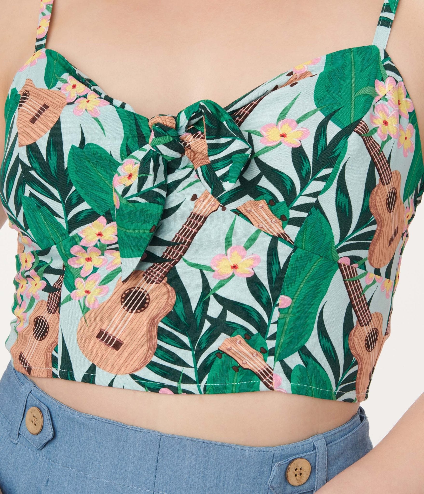 Hell Bunny Light Blue & Green Tropical Ululani Crop Top