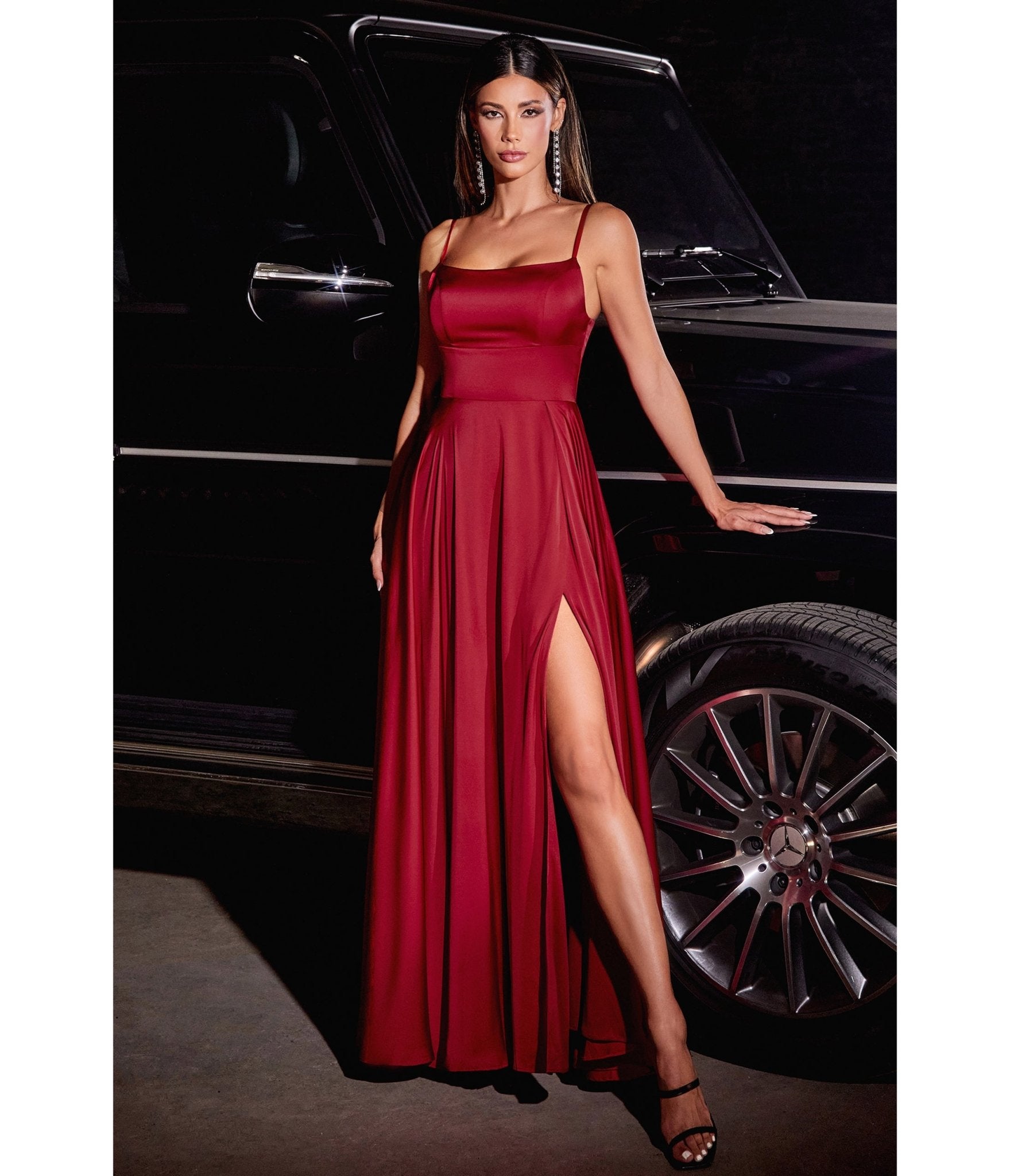 Ladivine by Cinderella Divine Burgundy Satin A Line Bridesmaid Dress