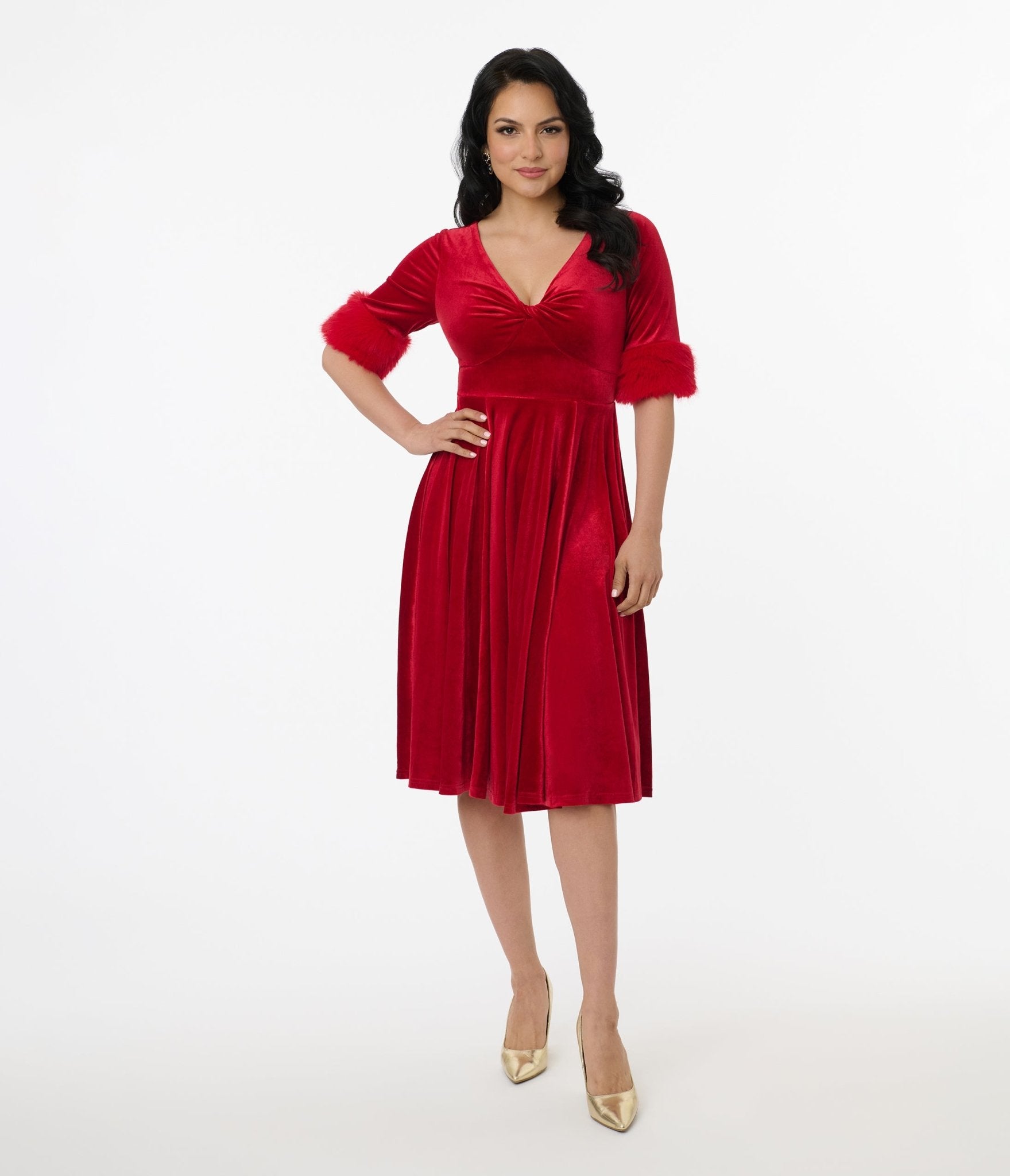 Elle Rebel Red Velvet Princess Grace Swing Dress