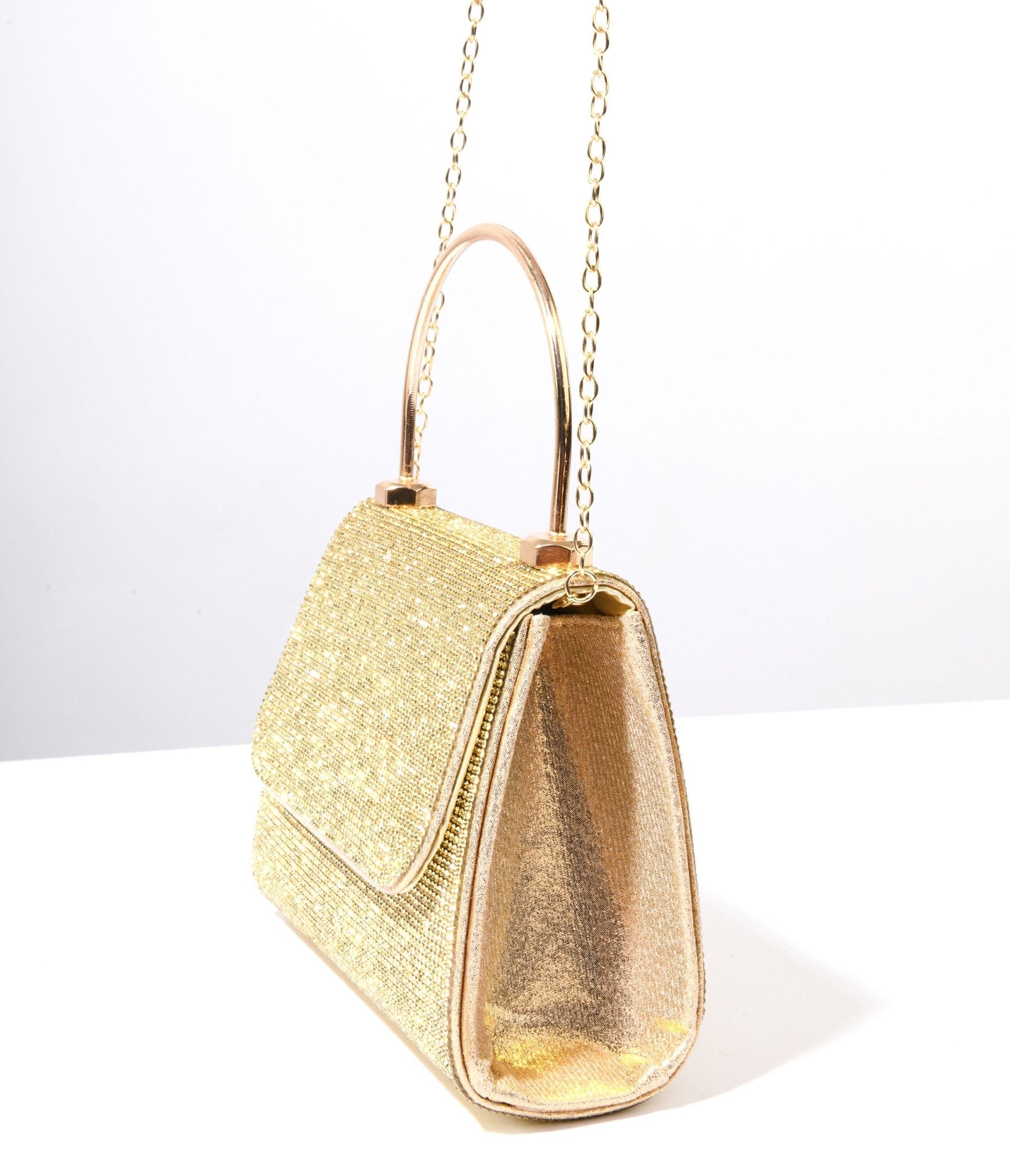 Gold Rhinestone Mirror Metallic Mini Handbag