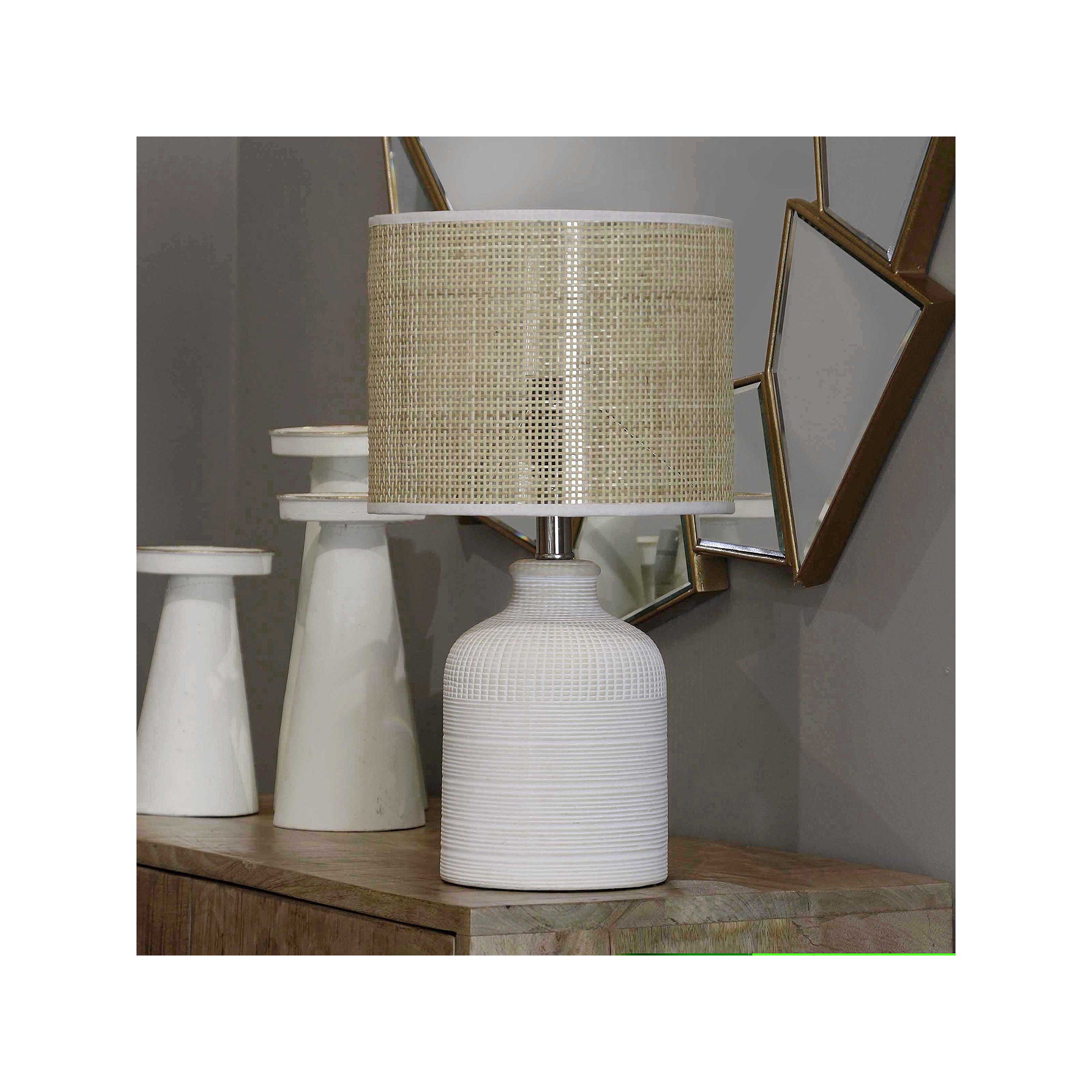 Stylecraft 22 Textured Ceramic With Rattan Hardback Shade Table Lamp TL17101JCDS - WHITE DROPSHIP ONE SIZE