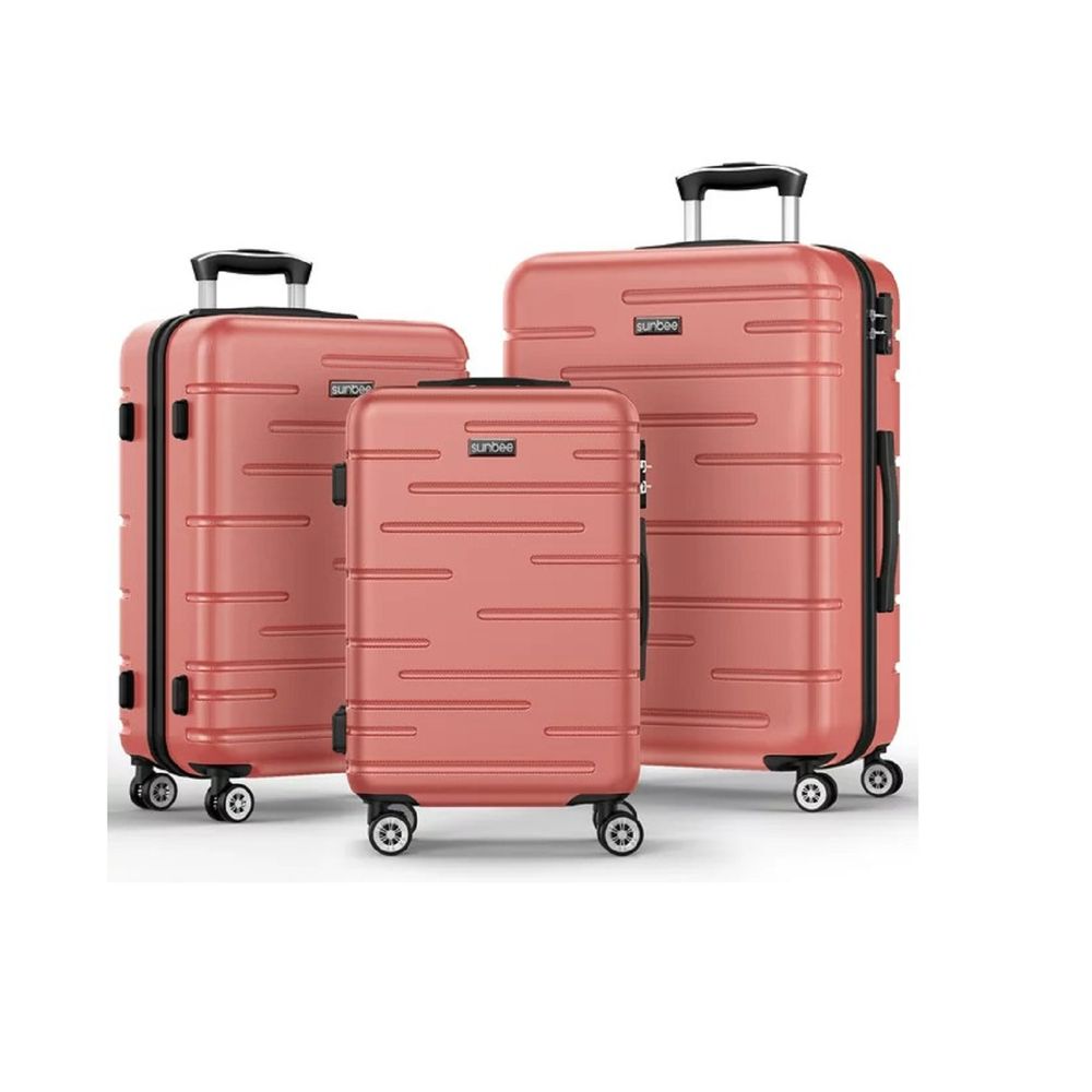 Sunbee Sunbee-052 3 Piece Luggage Sets ABS Hardshell TSA Lock Lightweight Spinner - Rose Gold Wheels Suitcase