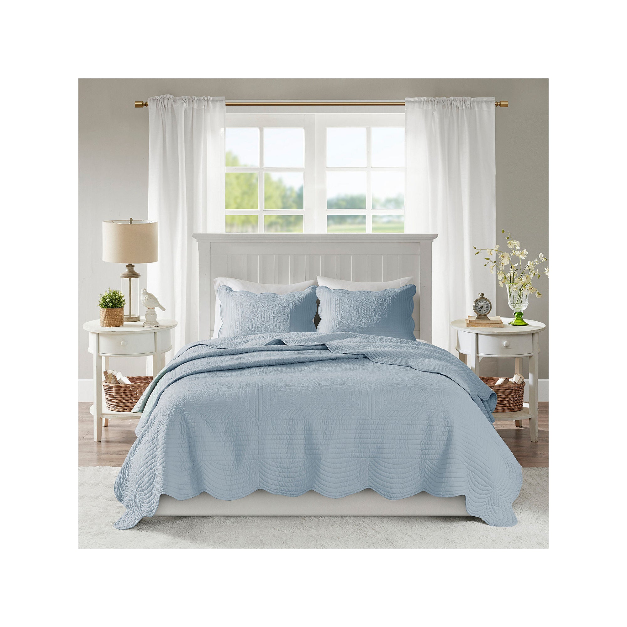 Madison Park Marino 3-Pc Reversible Scalloped Edge Quilt Set - Blue