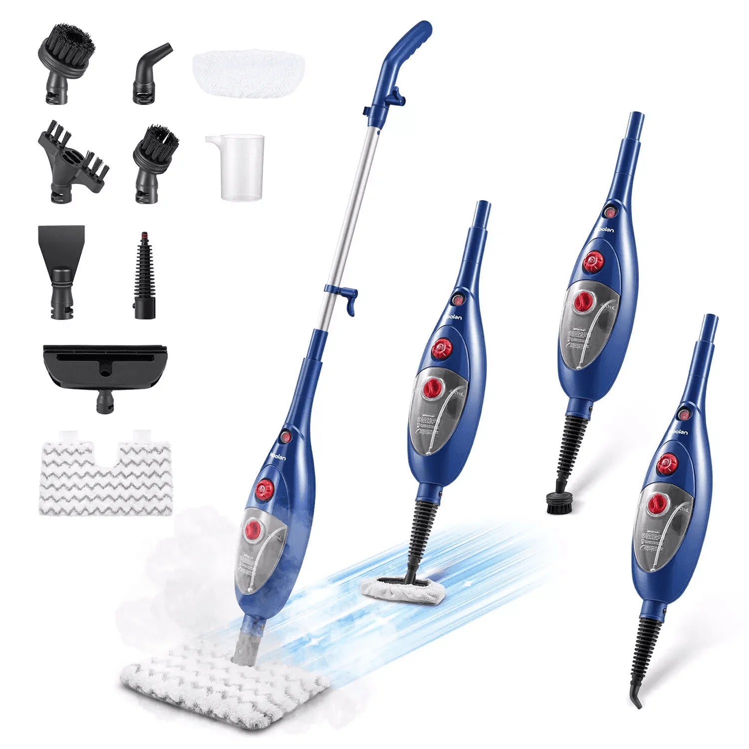 Moolan 021C Steam Mop, 12-in-1 Floor Cleaning Machine, Detachable Steamer Mop for Tile Floors, Blue