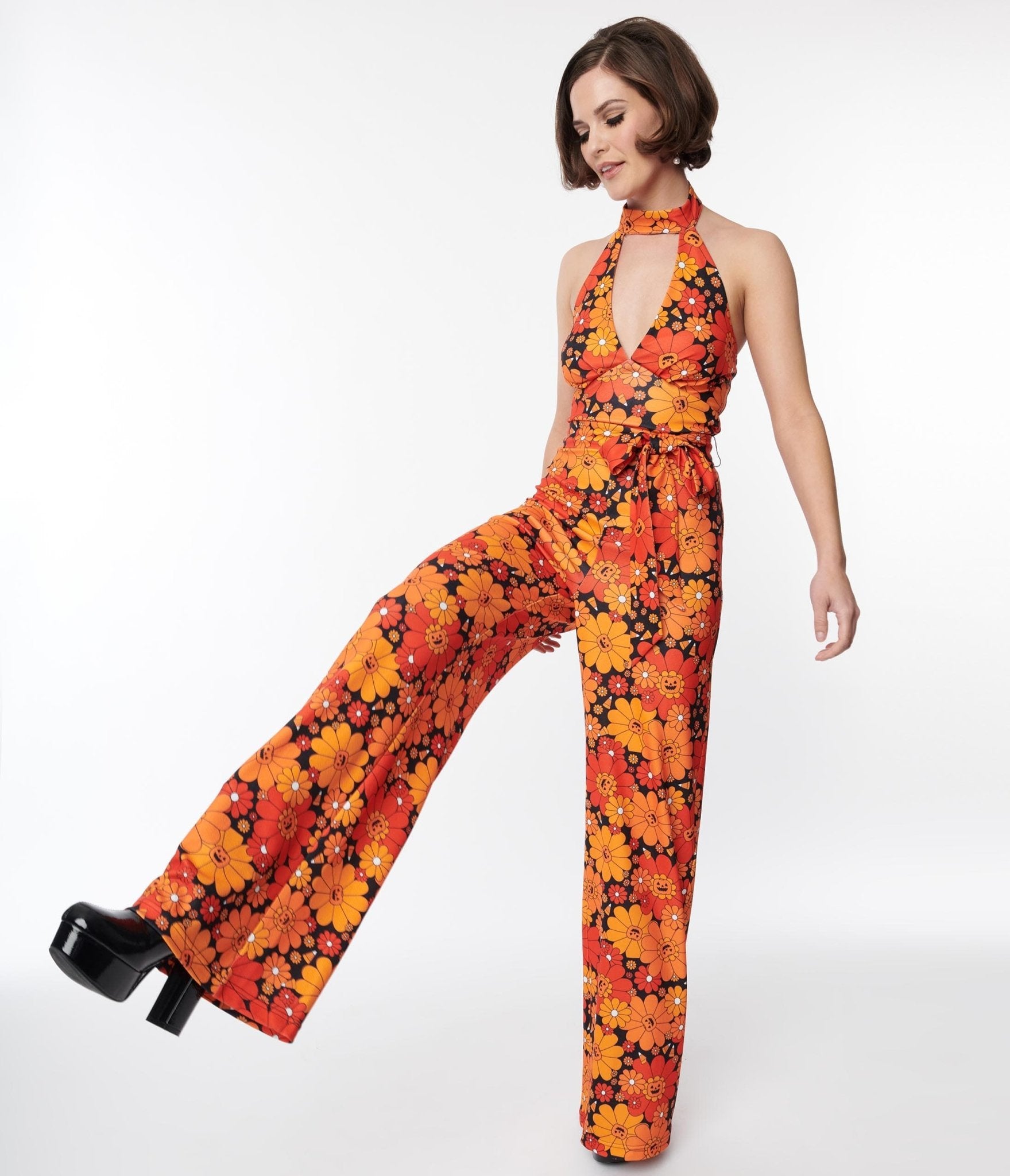 Smak Parlour Pumpkin Mod Floral Glamour Goddess Jumpsuit