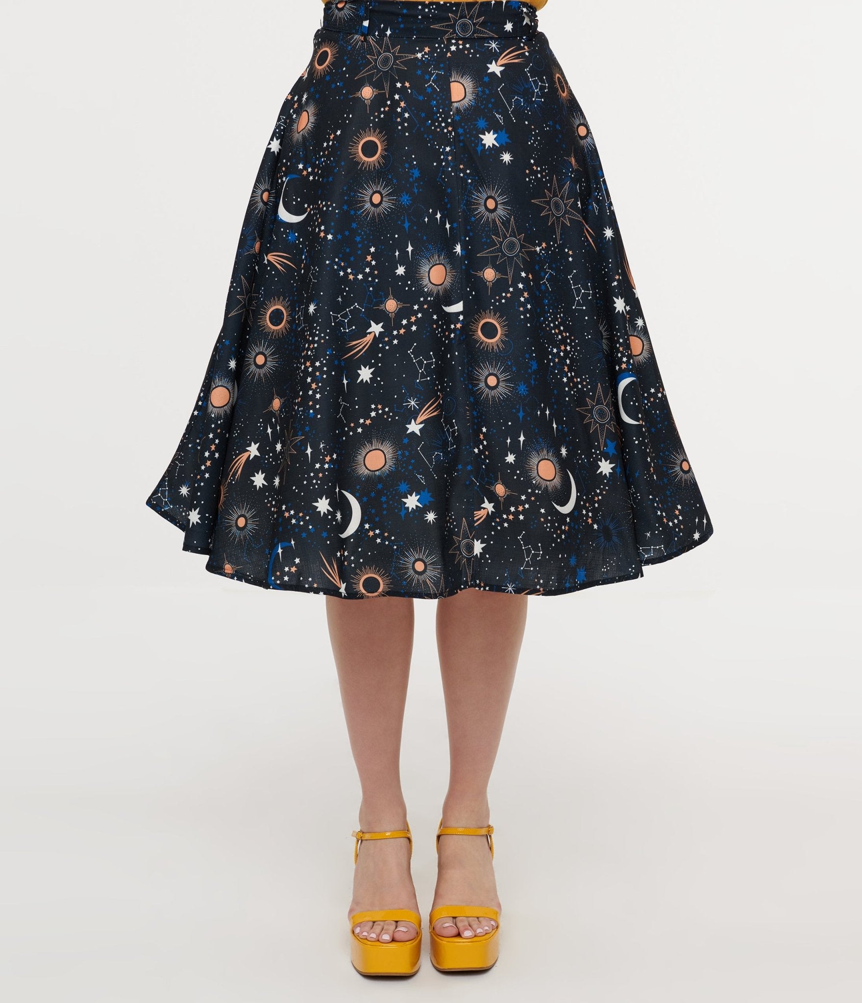 1950s Black Celestial Galaxy Print Swing Skirt