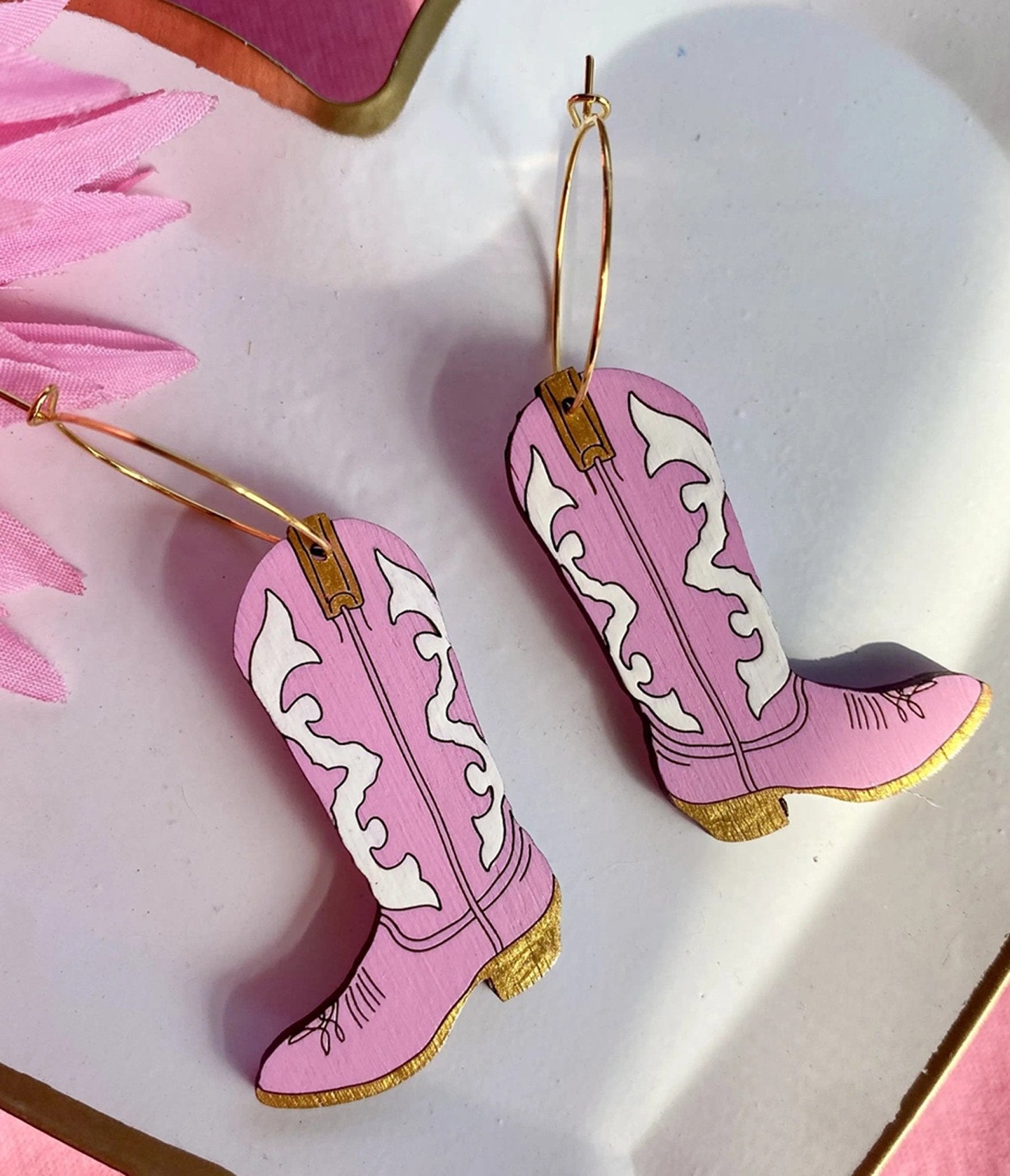 Le Chic Miami Pink Cowgirl Boot Earrings