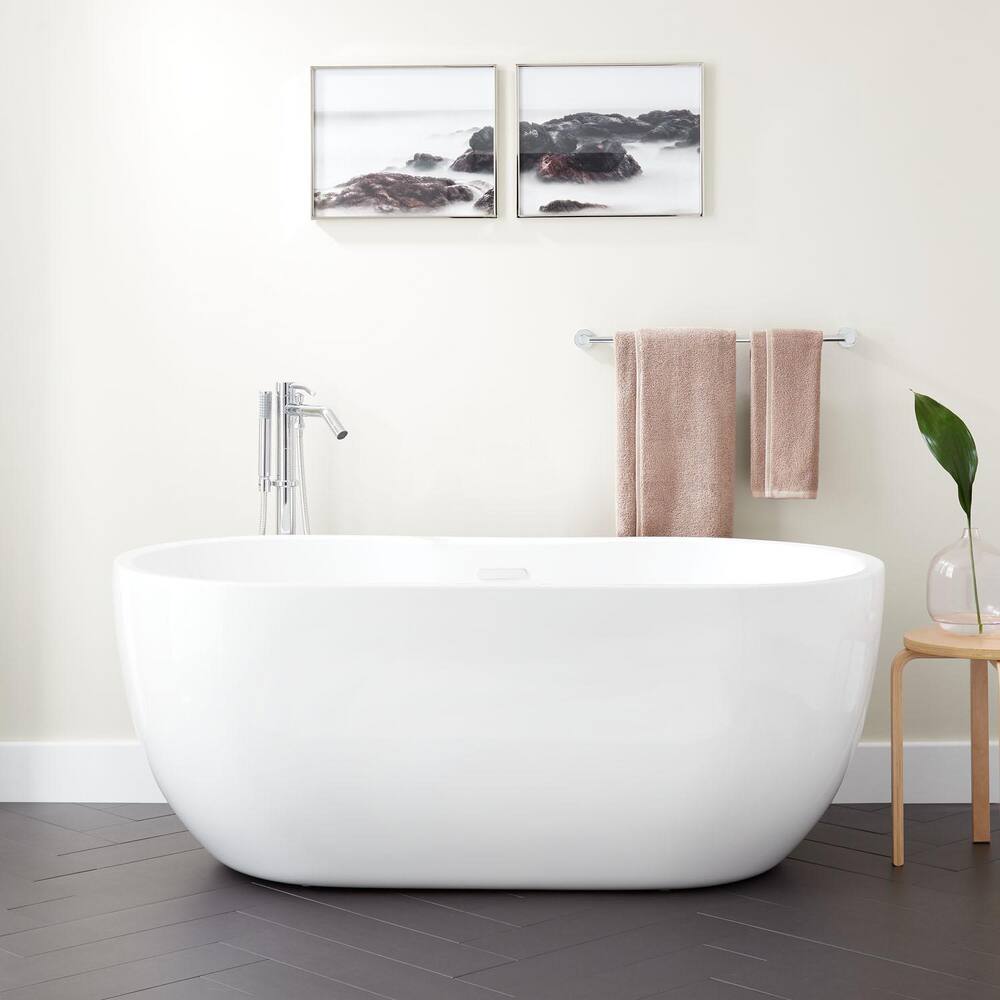 Signature Hardware HY631-1413-k-WH Boyce 56 Free Standing Acrylic Soaking Tub with Integrated Drain and Overflow