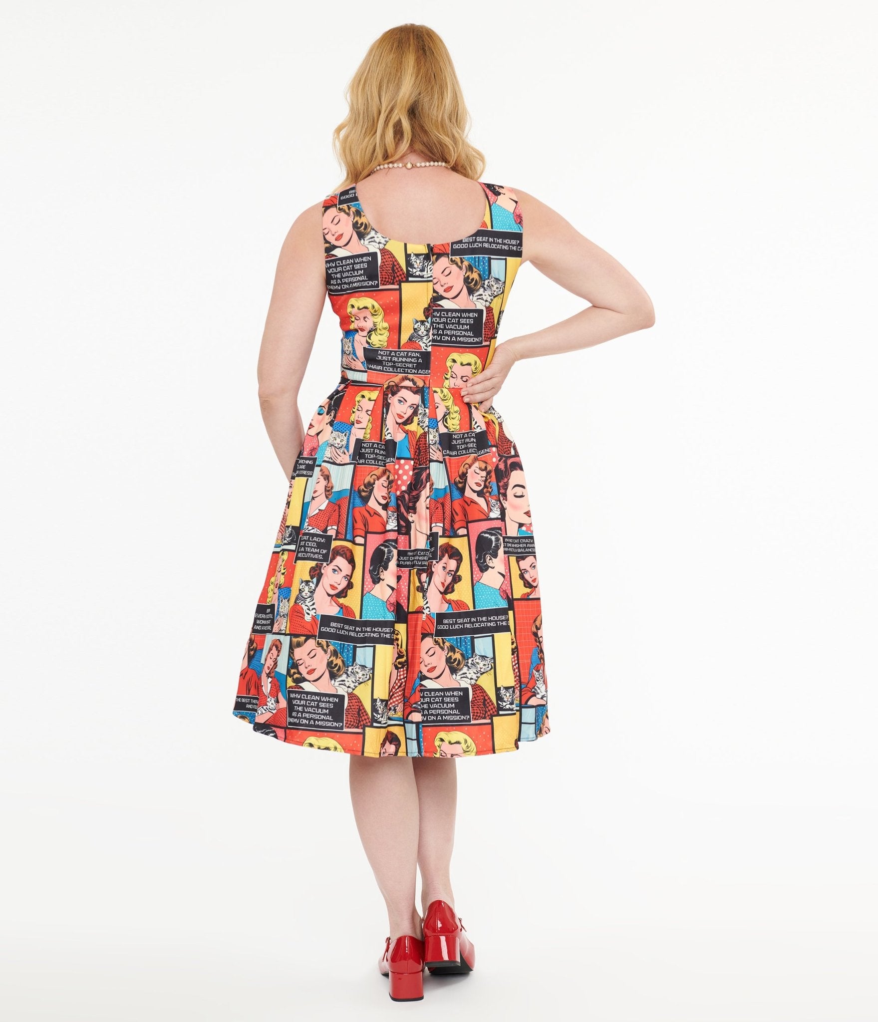 Dolly & Dotty 1950s Cat Lover Comic Amanda Swing Dress