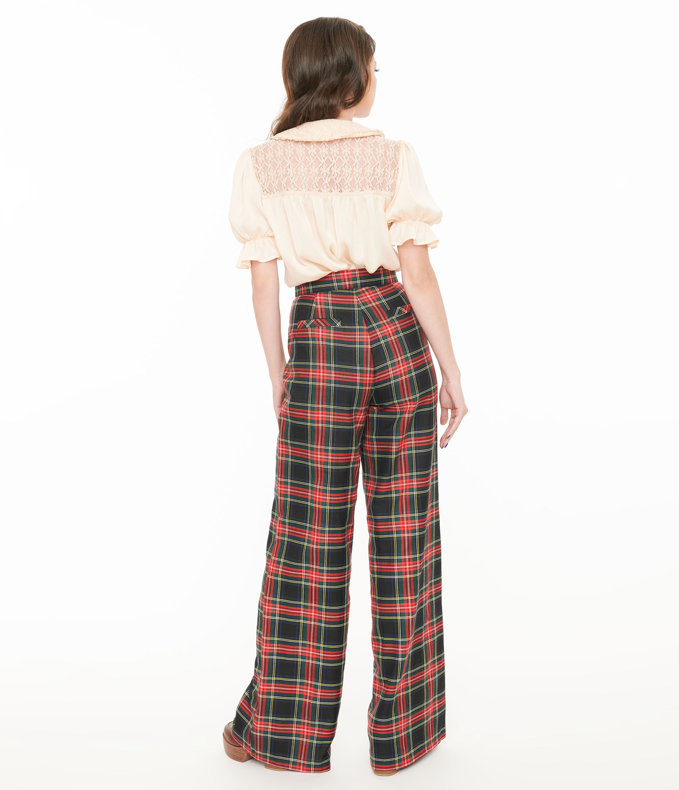 Smak Parlour 1960s Black & Red Plaid Wide Leg Trousers