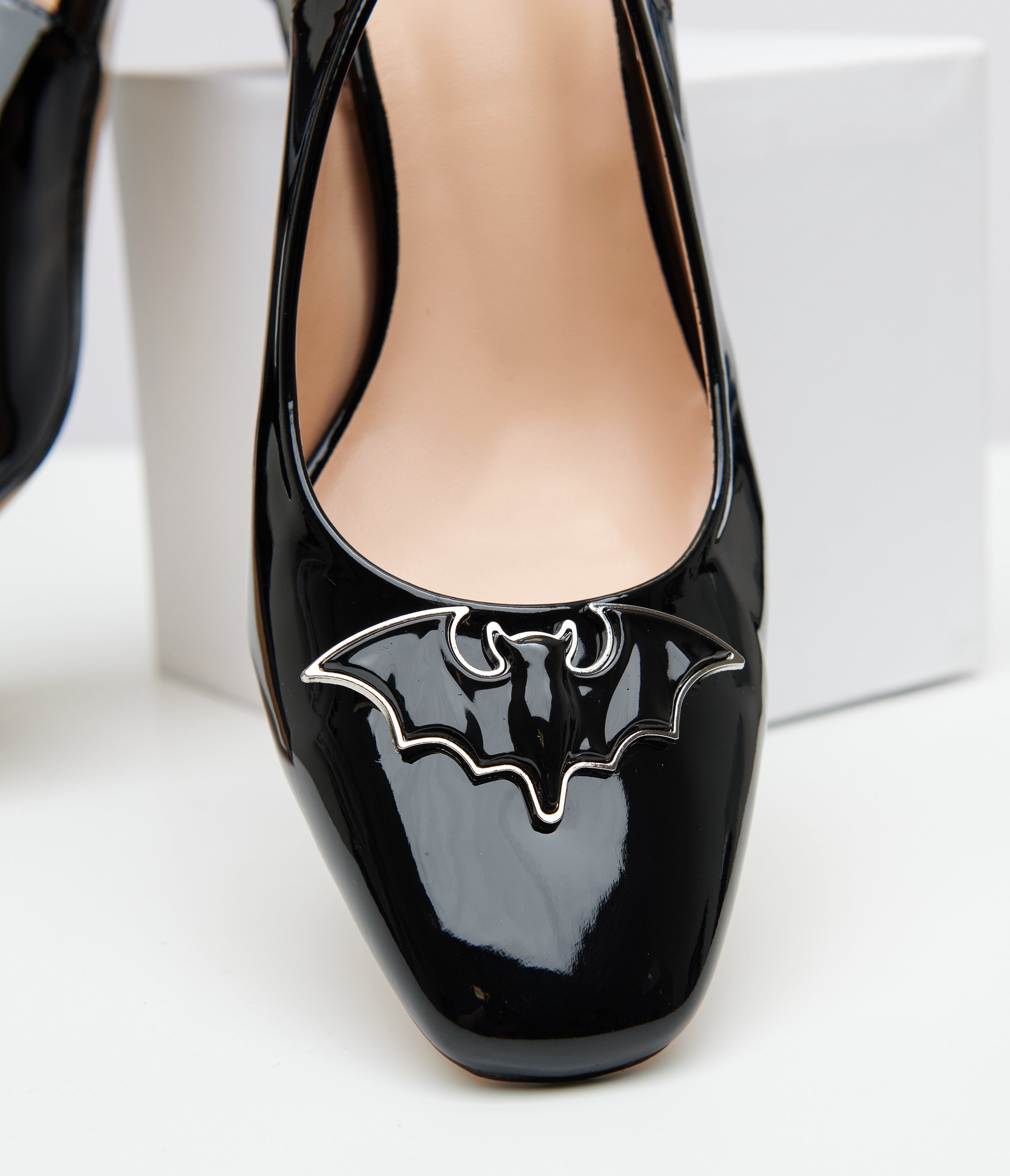 Unique Vintage Black Bat Leatherette Slingback Heels