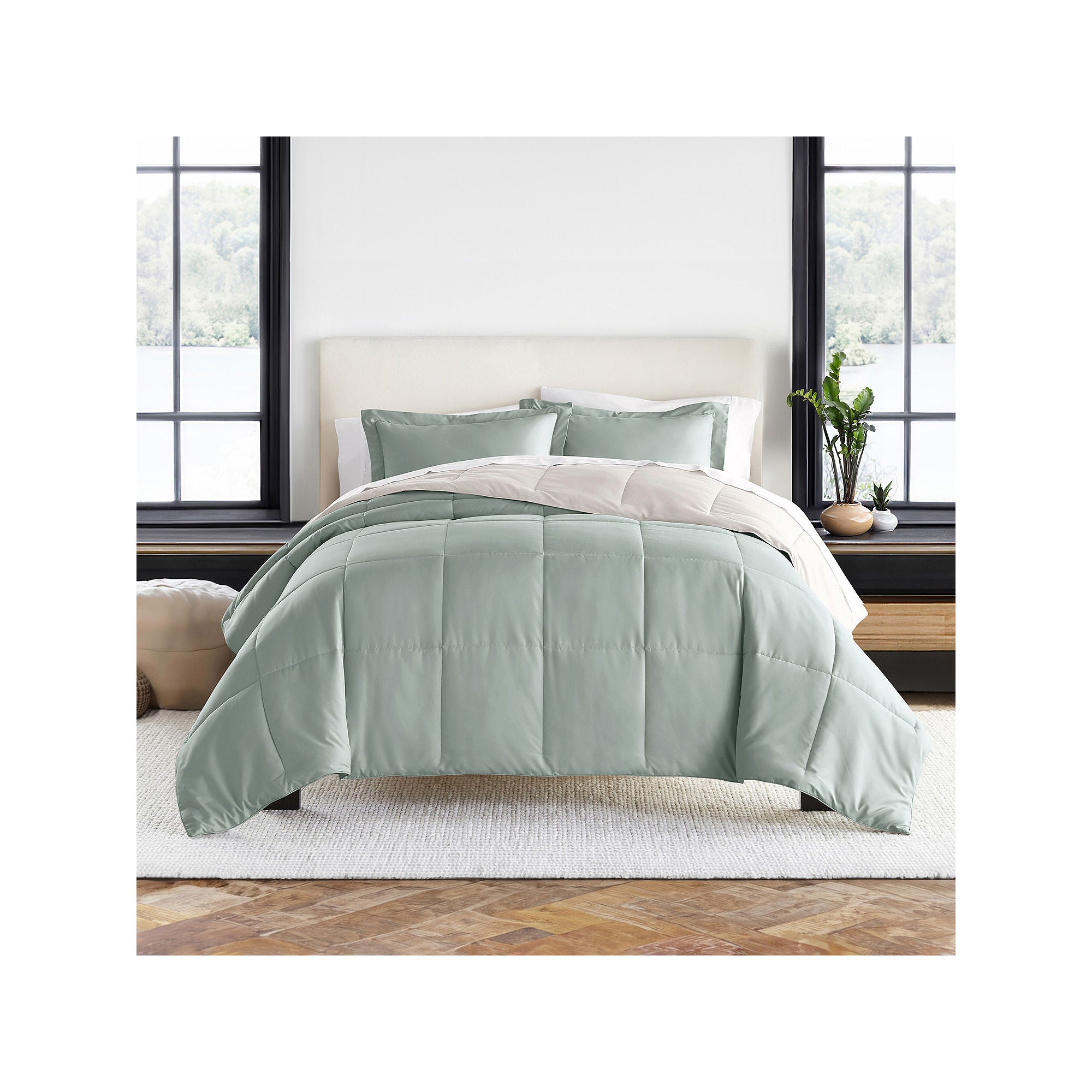 Casual Comfort Solid Reversible Lightweight Down Alternative Comforter Set - Eucalyptus Natural