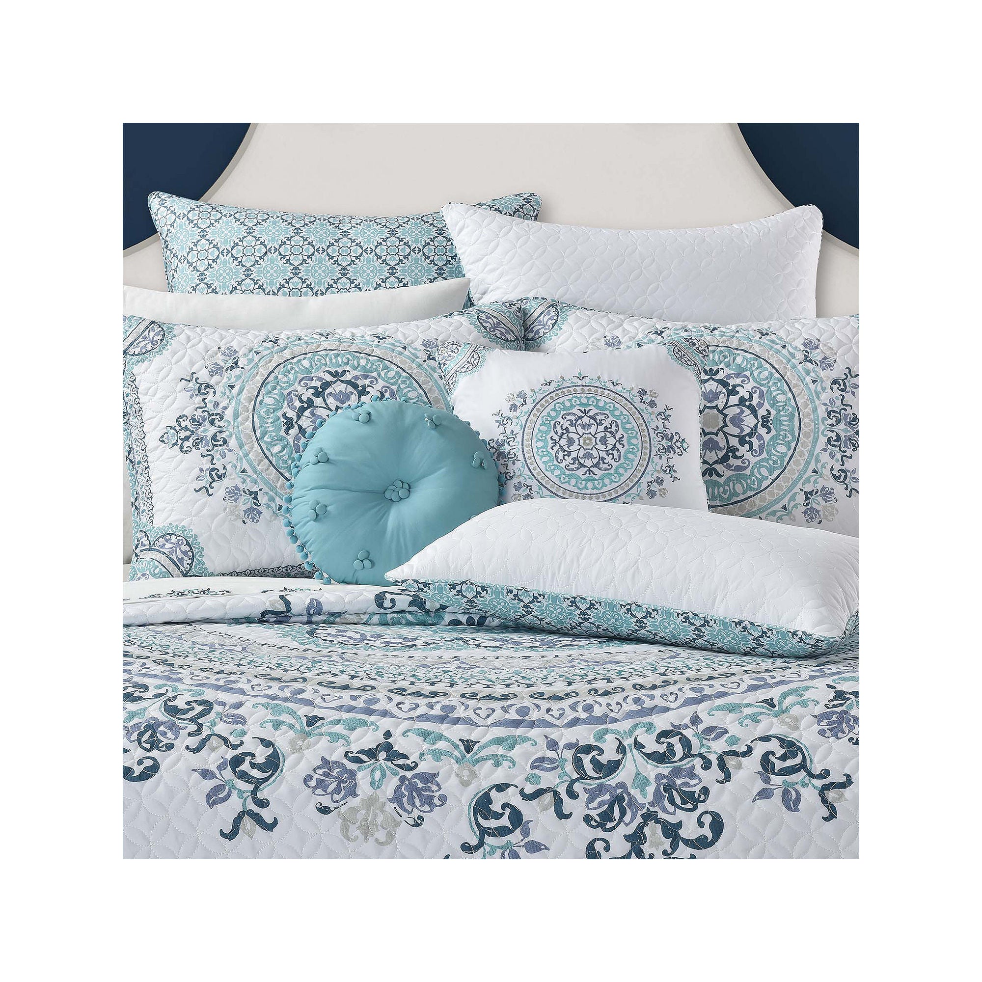 Queen Street Afton Medallion Reversible Quilt Set - Blue