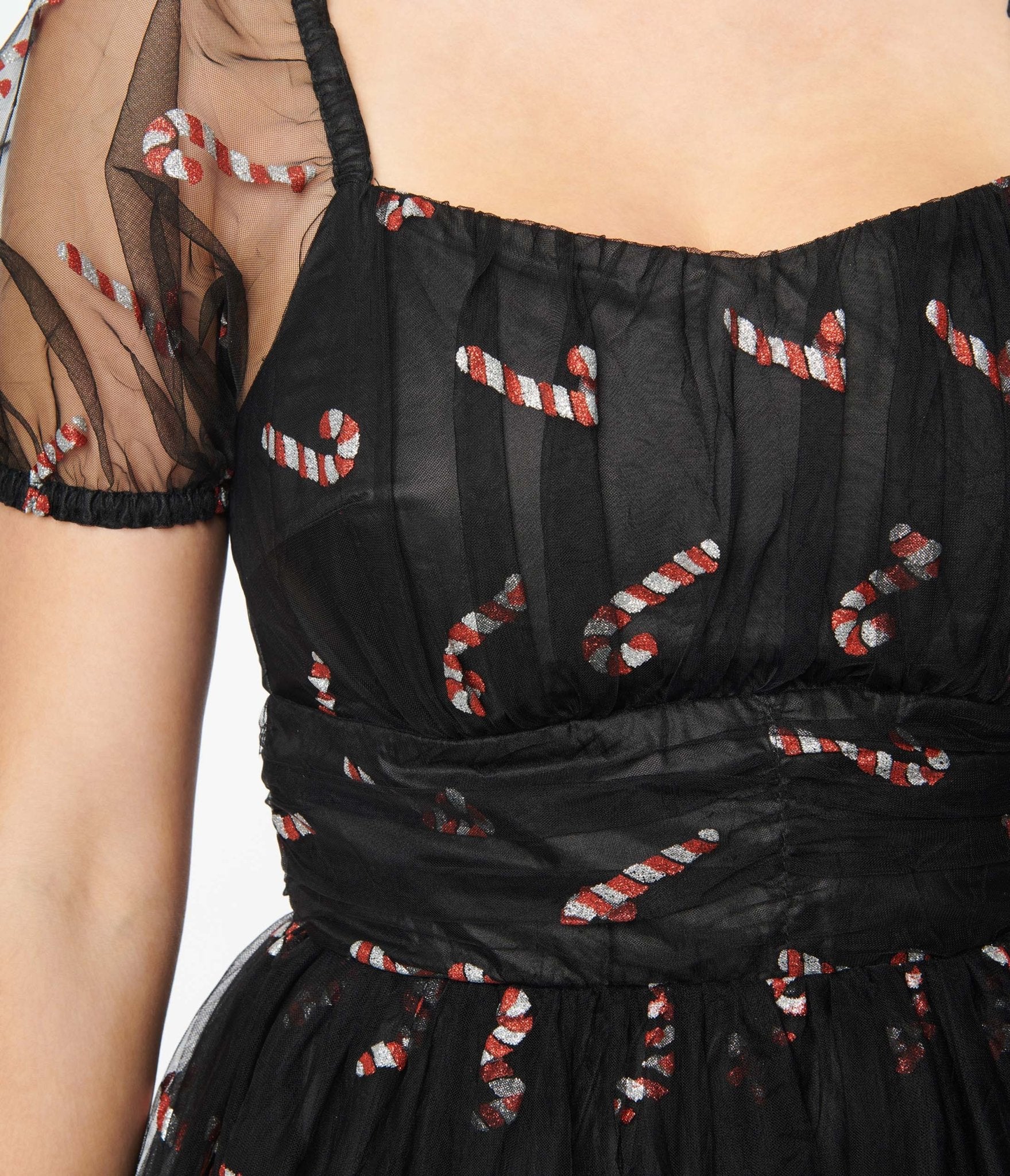 Unique Vintage Black & Glitter Candy Canes Babydoll Dress