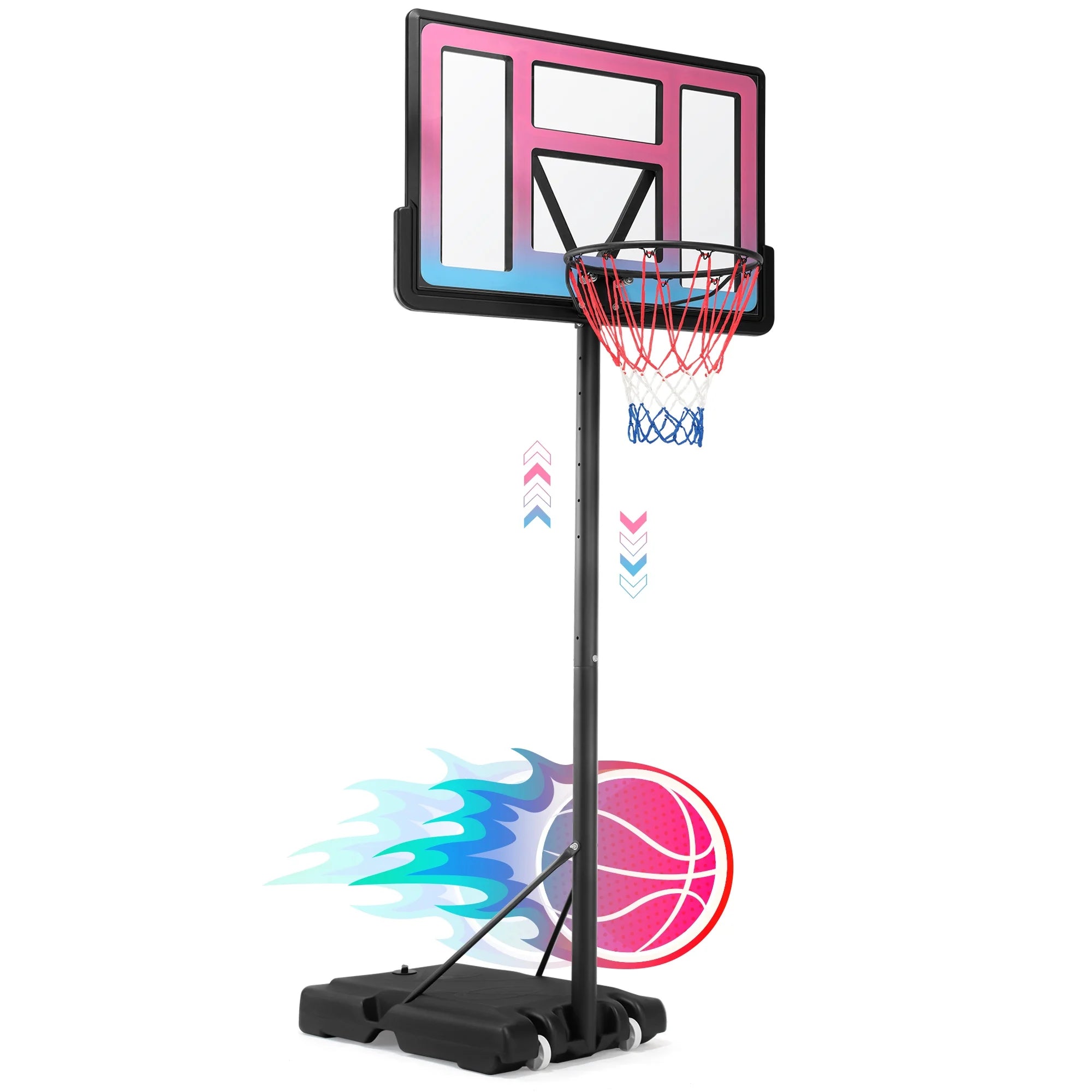 Segmart 44-inch Outdoor Basketball Hoop Stand for Adults, Pink & Blue