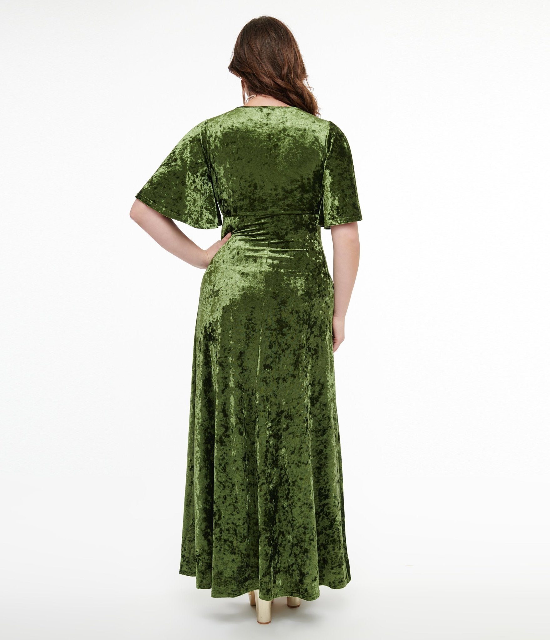 Smak Parlour 1970s Mossy Green Velvet Cutout Maxi Dress