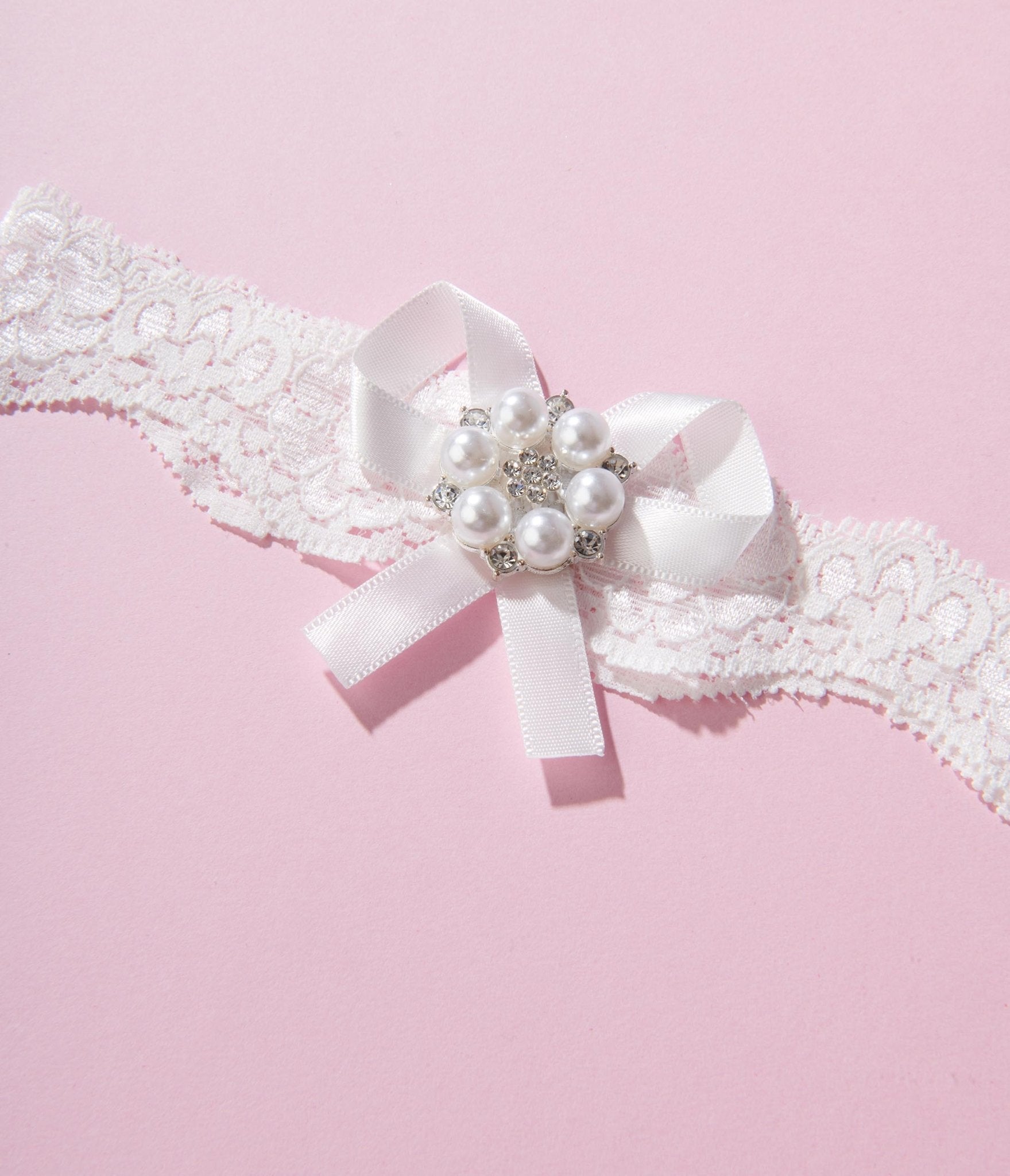 White Lace & Rhinestone Bridal Garter Set