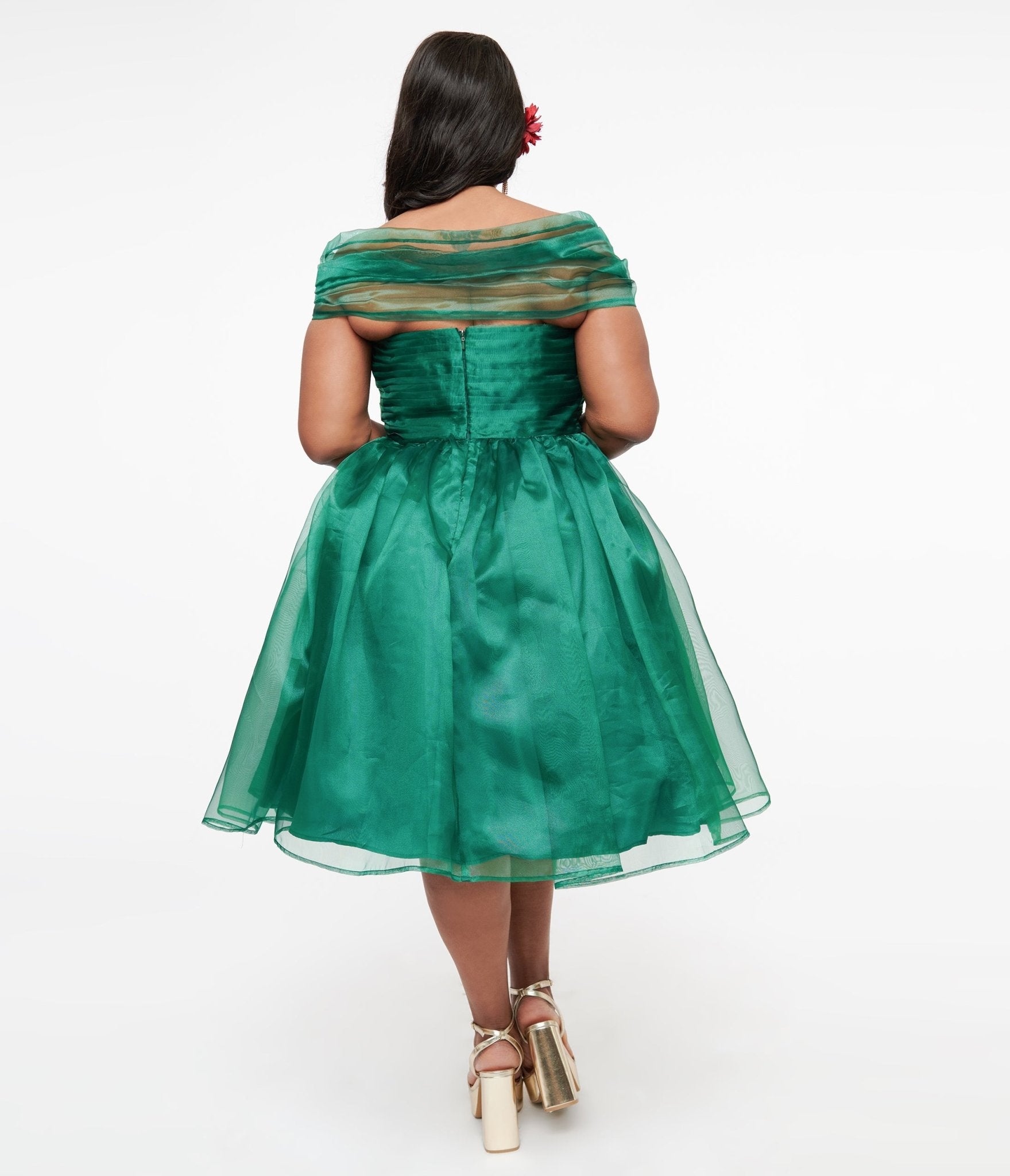 Unique Vintage 1940s Emerald & Roses Garden State Swing Dress