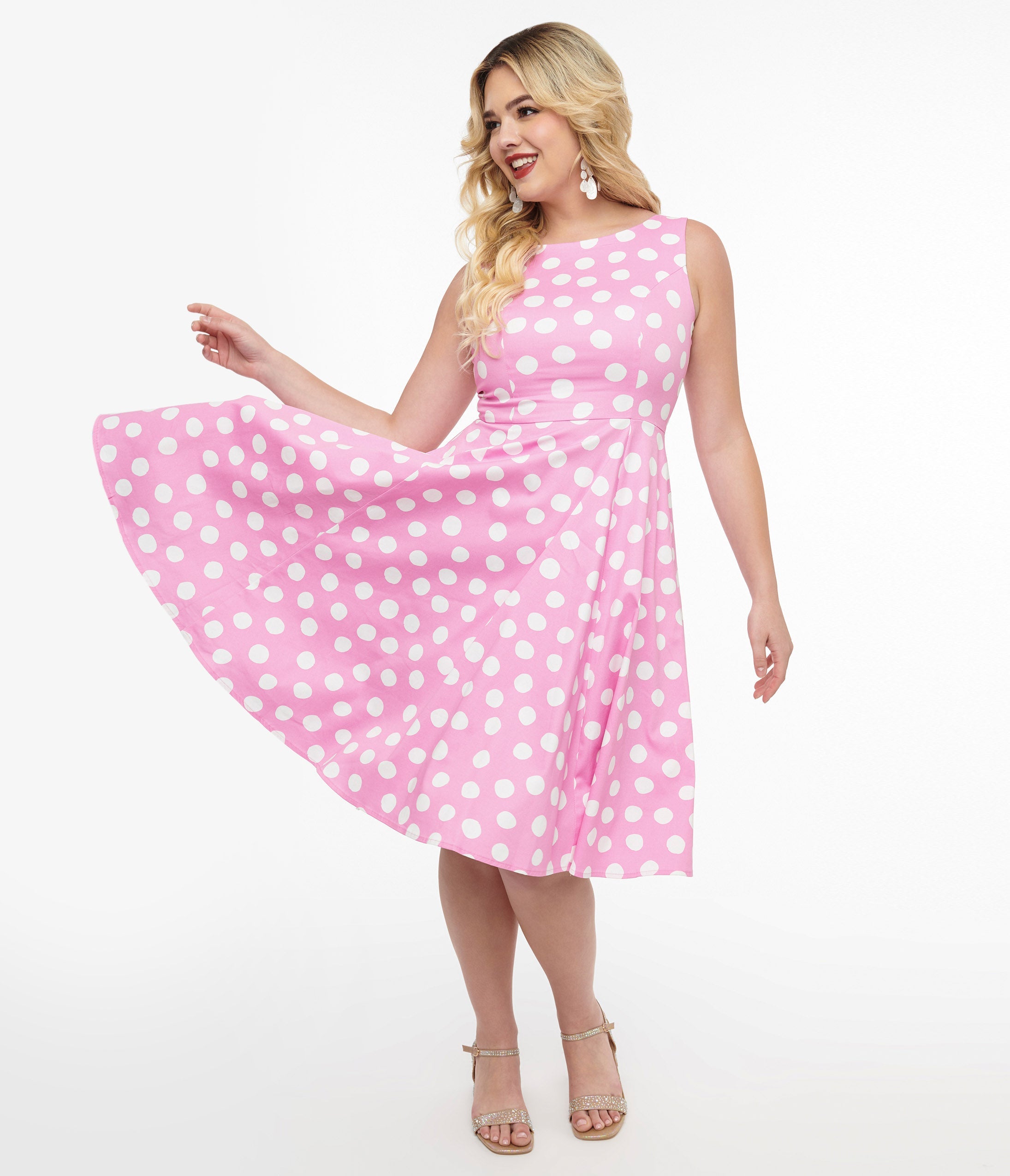 1950s Pink & White Polka Dot Cotton Lyra Swing Dress