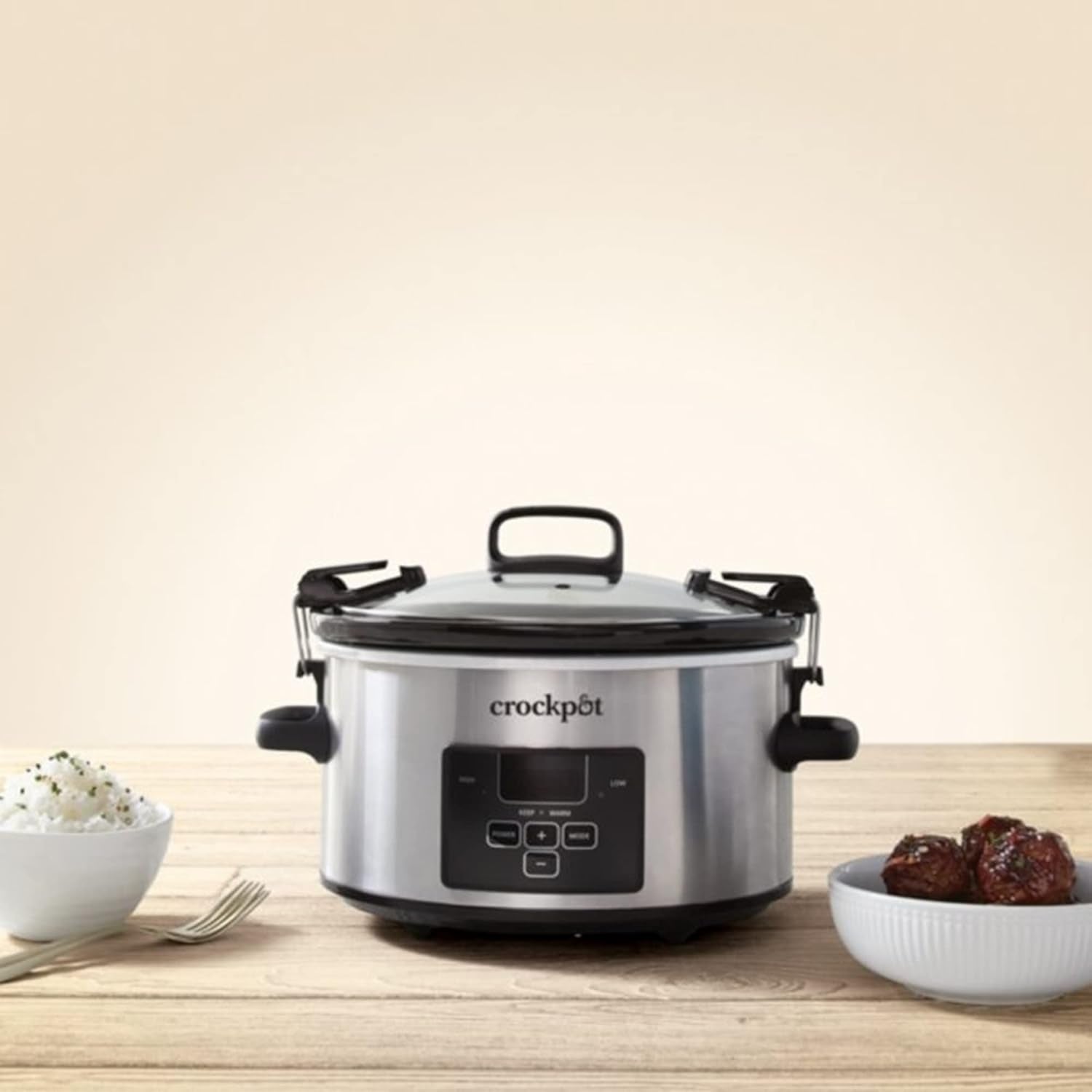 Crock-Pot 2122615 4 Quart Travel Proof Cook and Carry Programmable Slow Cooker with Locking Lid, Stainless Steel