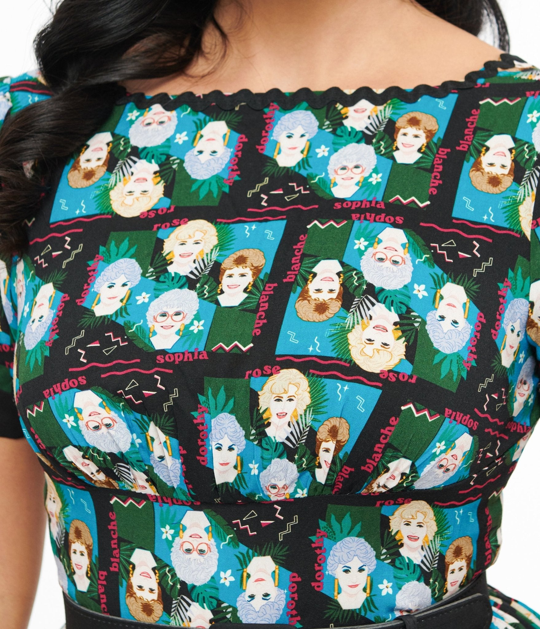 The Golden Girls x Unique Vintage Black & Blue The Golden Girls Print Swing Dress