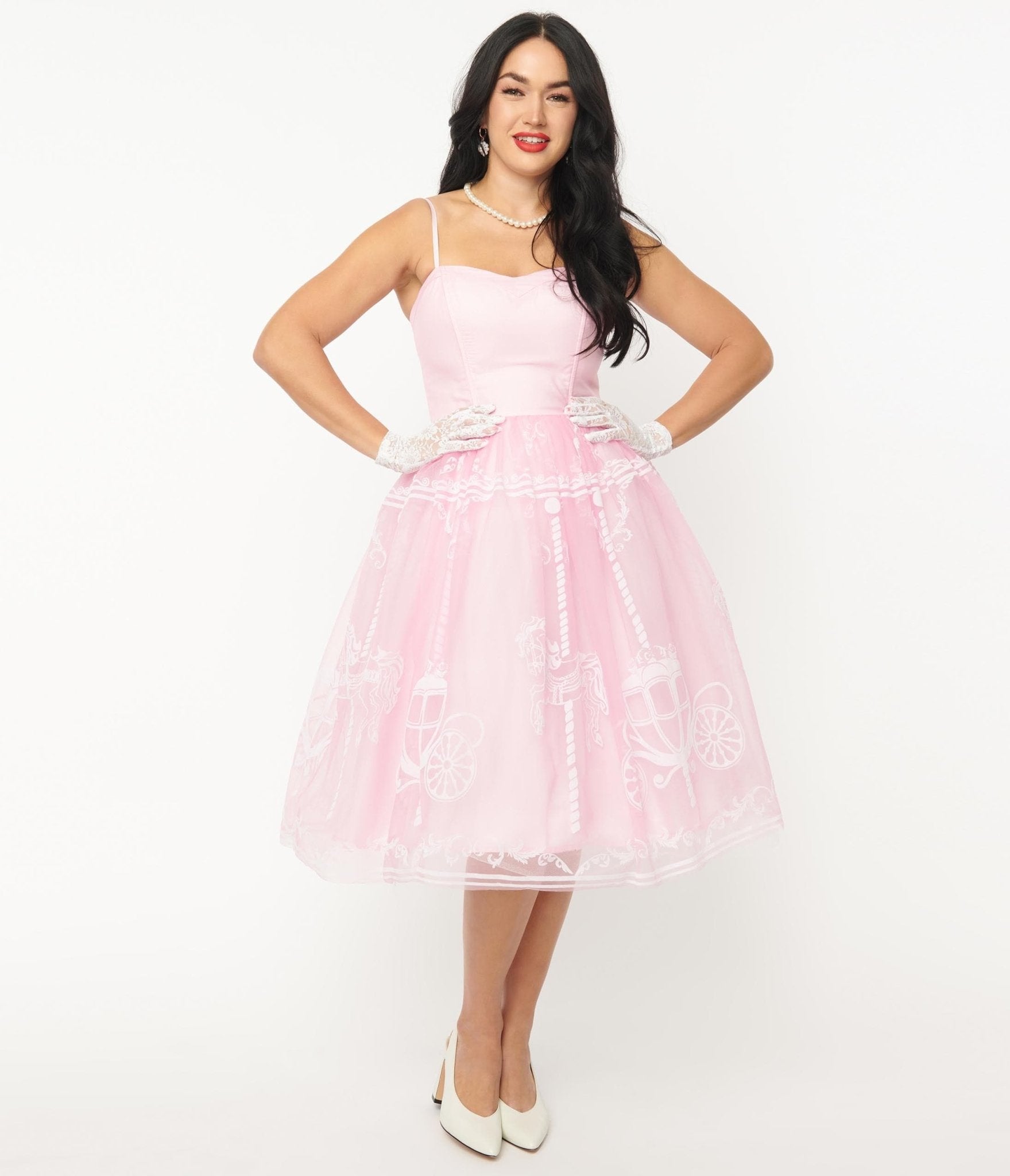 Unique Vintage Pink Carousel Bertie Swing Dress