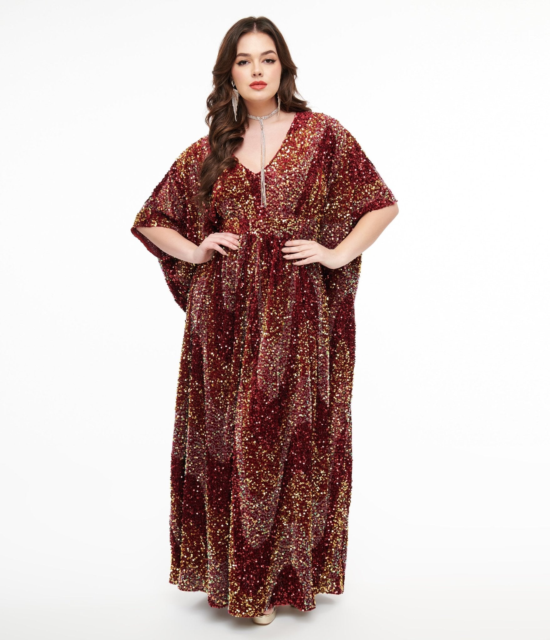 Unique Vintage 1960s Burgundy Sequin Burton Caftan Dress