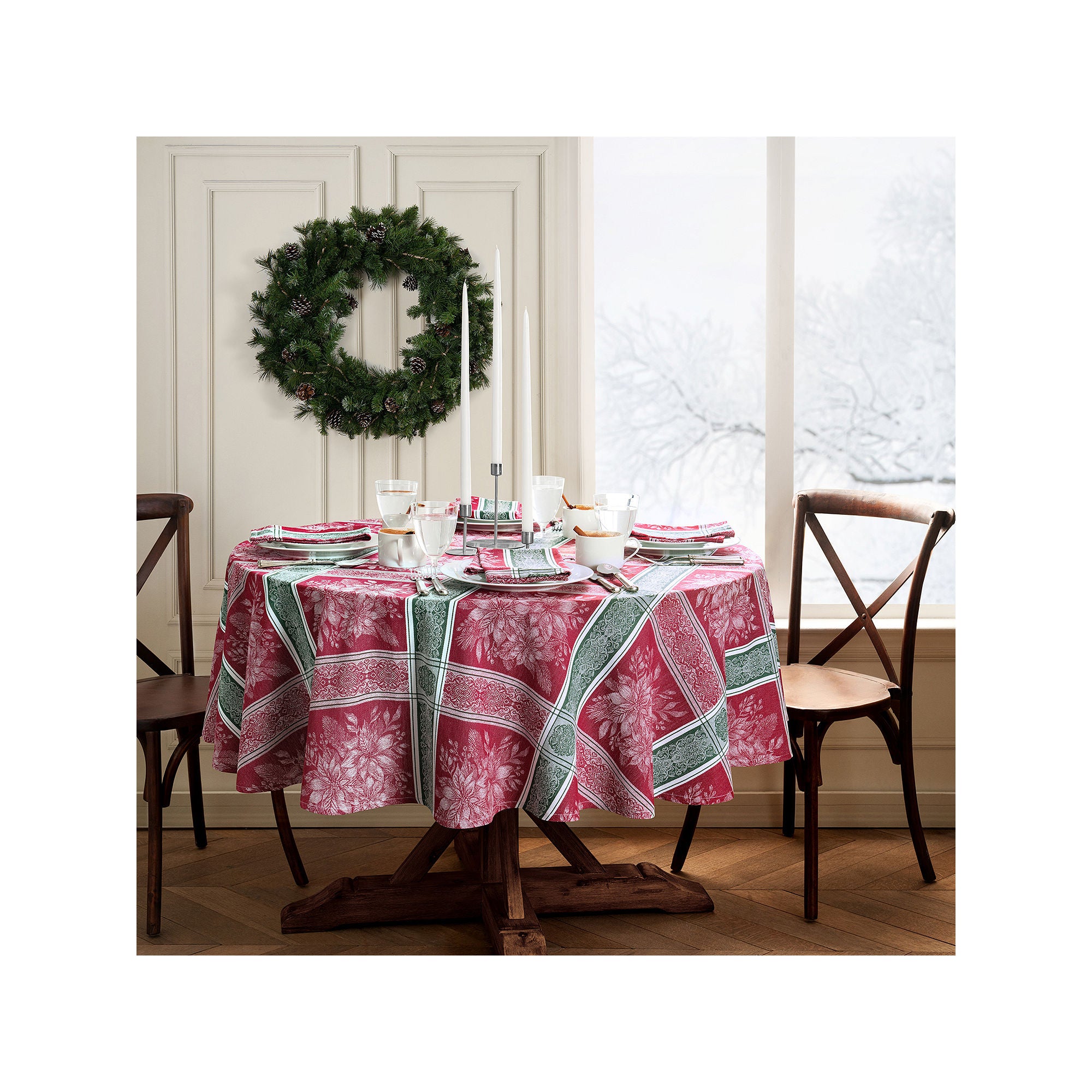 Elrene Home Fashions Poinsettia Plaid Jacquard Tablecloth - MULTI ONE SIZE