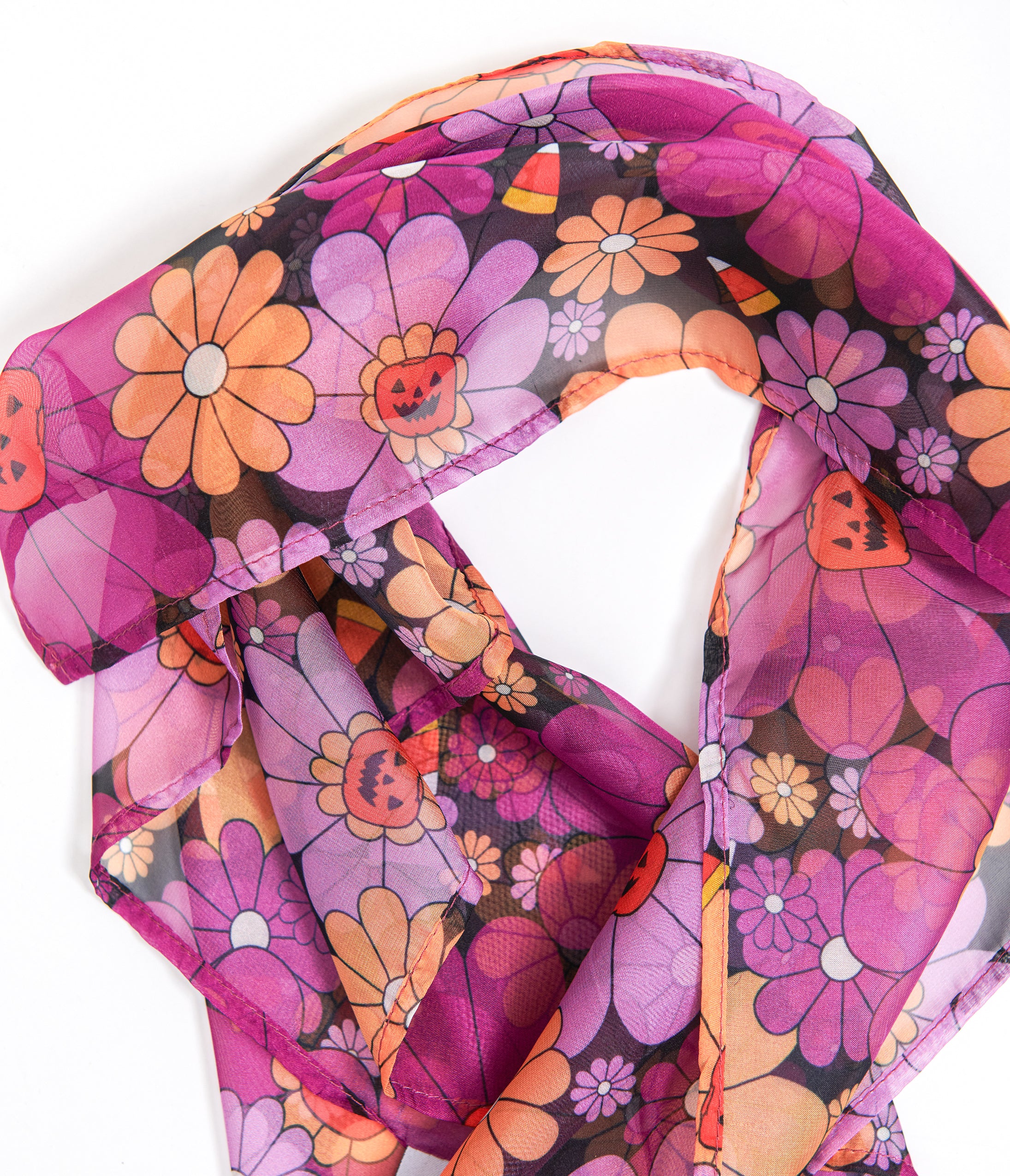 Unique Vintage 1950s Mod Floral Pumpkin Halloween Hair Scarf