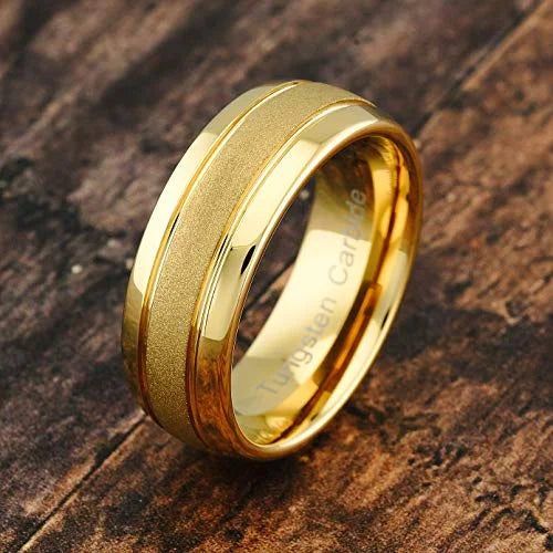 100S Jewelry Tungsten Rings for Men Women Gold Wedding Band Sandblasted Finish Dome Edge Sizes 6-16 (Tungsten, 11.5)