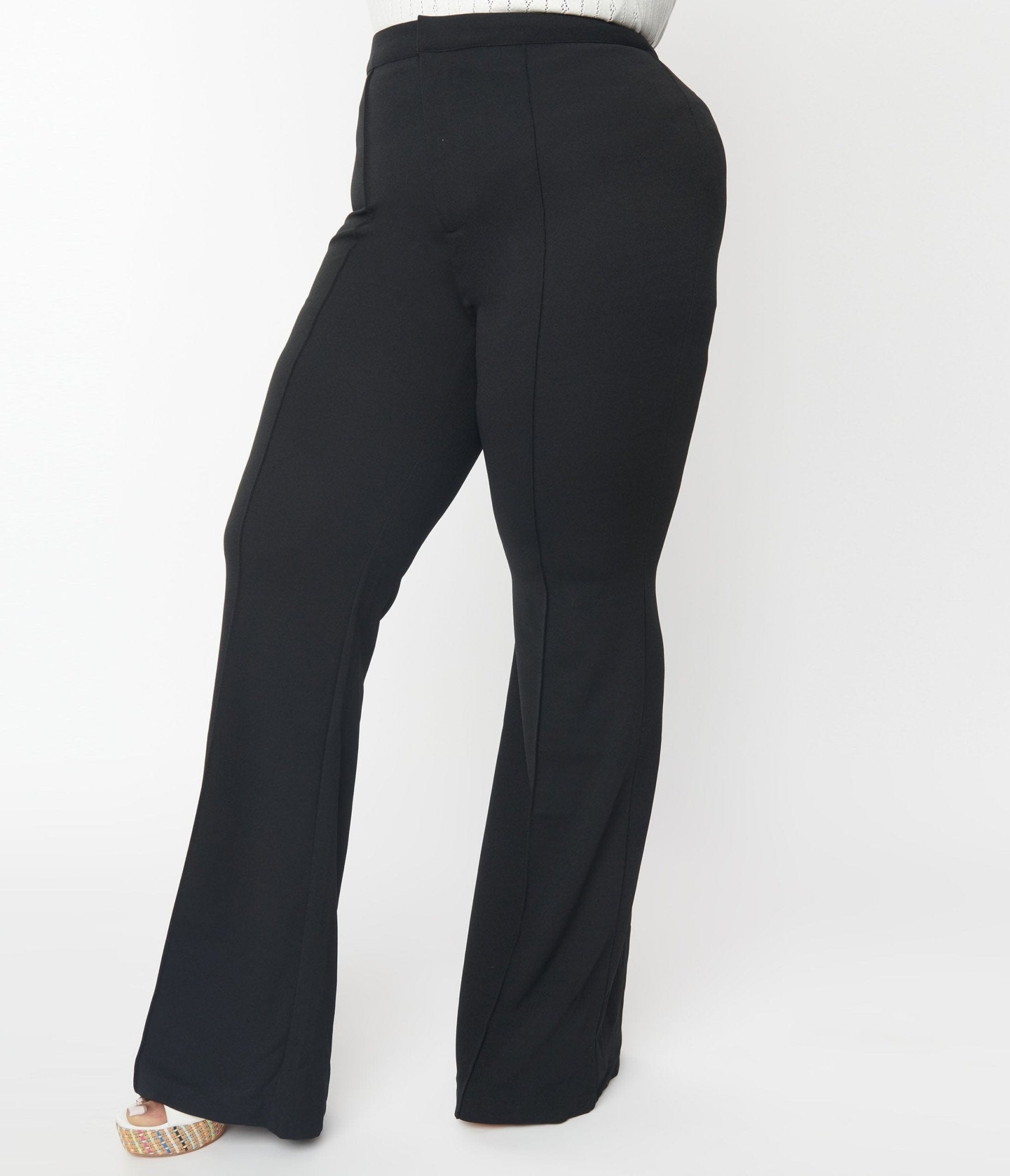 Plus Size 1970s Black High Waist Pintuck Pants