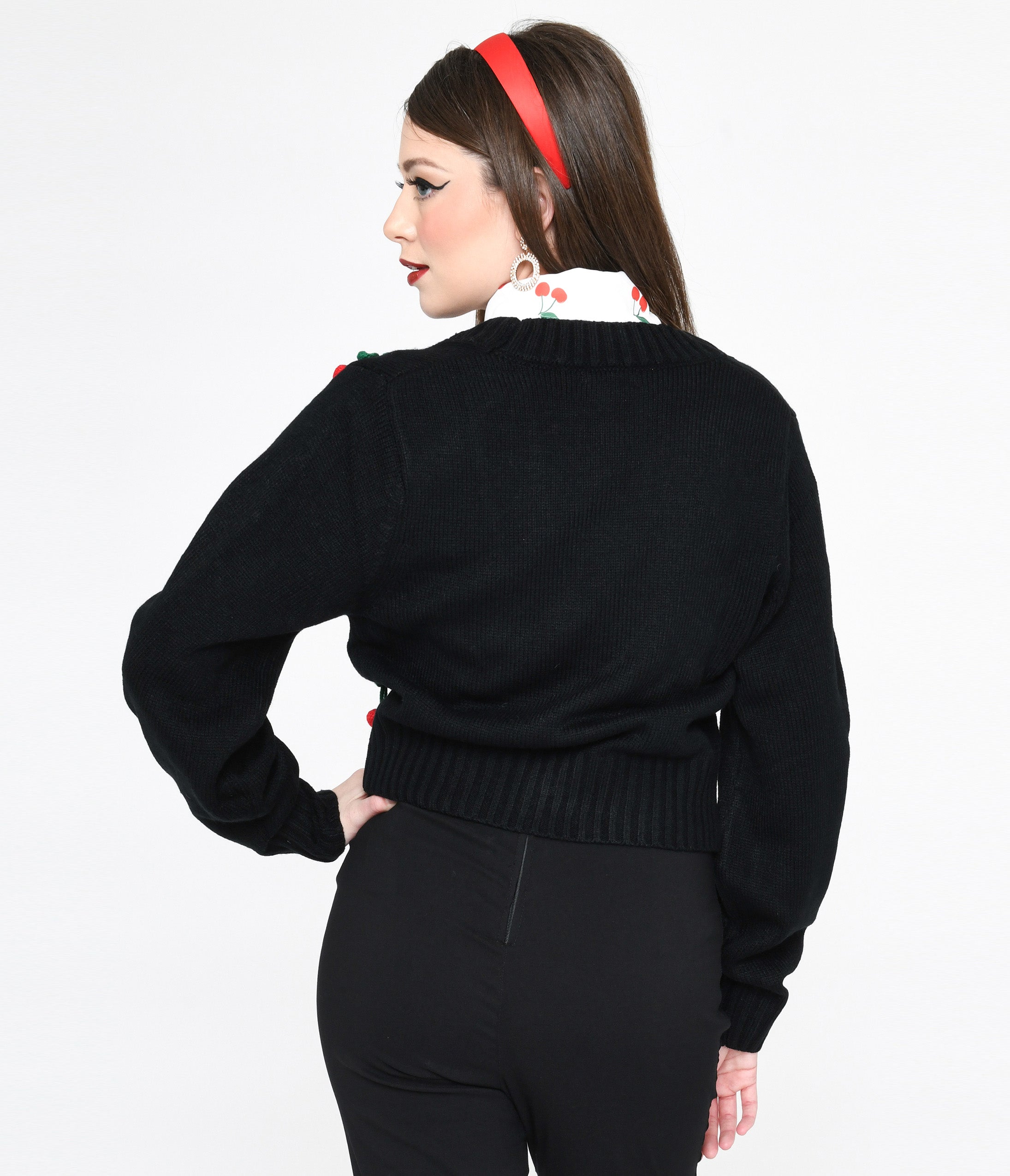 Smak Parlour Black Cherries Cropped Knit Cardigan