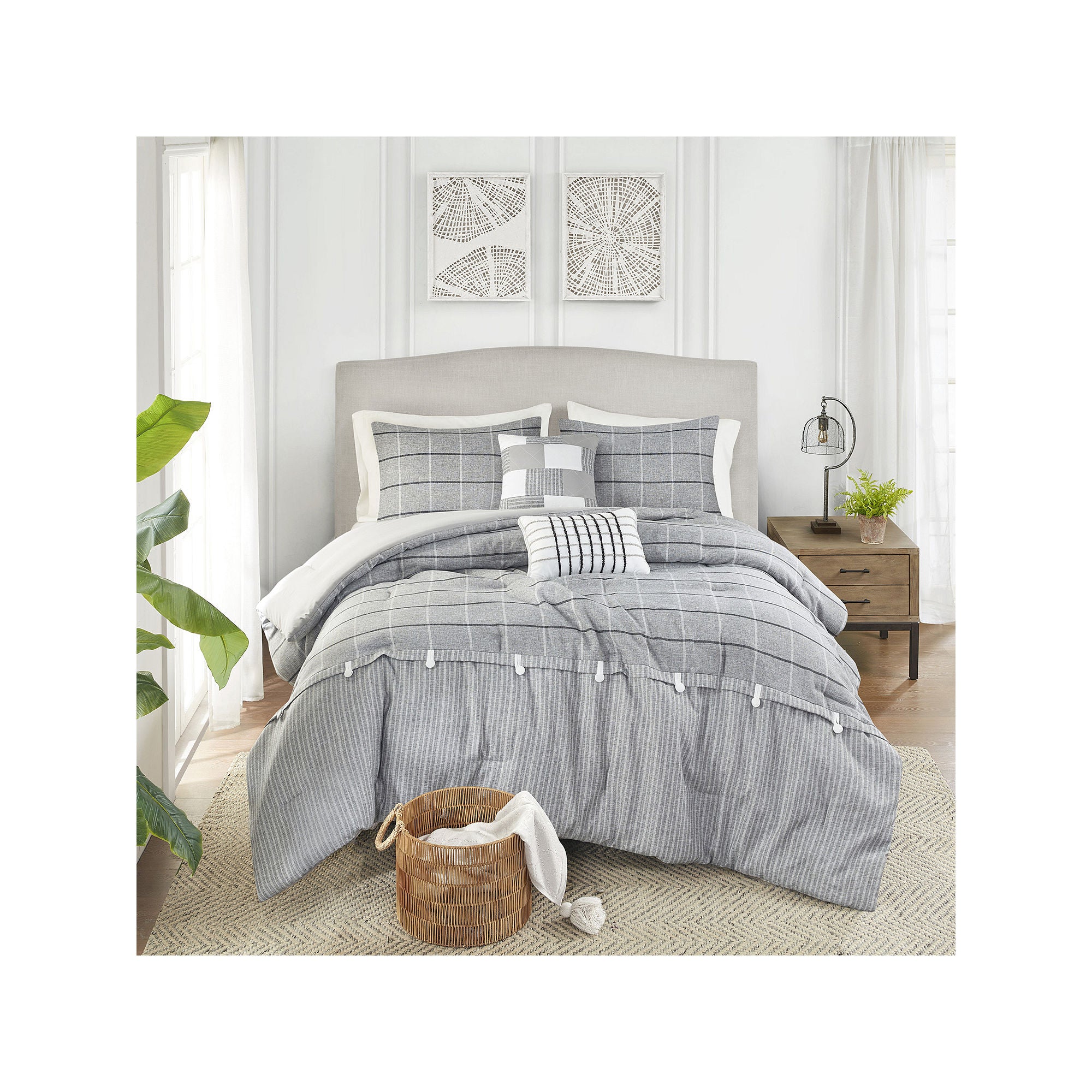 Madison Park Elm Faux Linen 5-Pc. Midweight Comforter Set - Gray