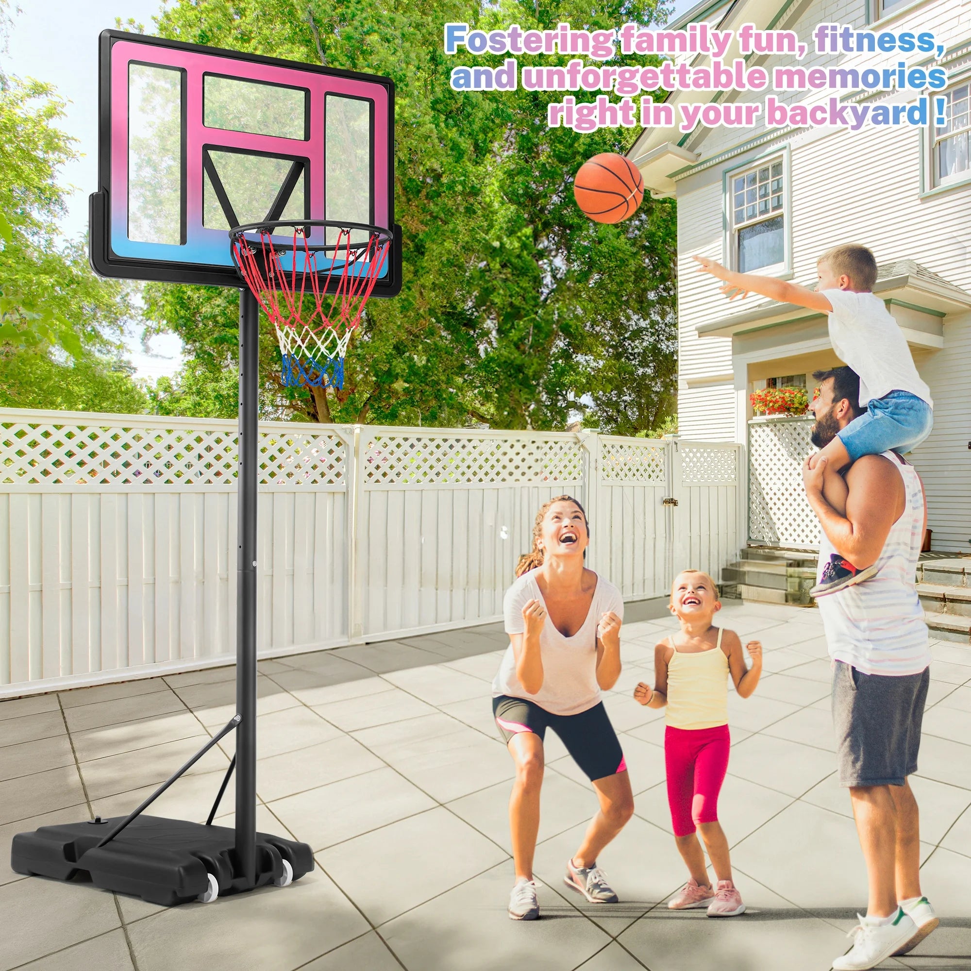 Segmart 44-inch Outdoor Basketball Hoop Stand for Adults, Pink & Blue