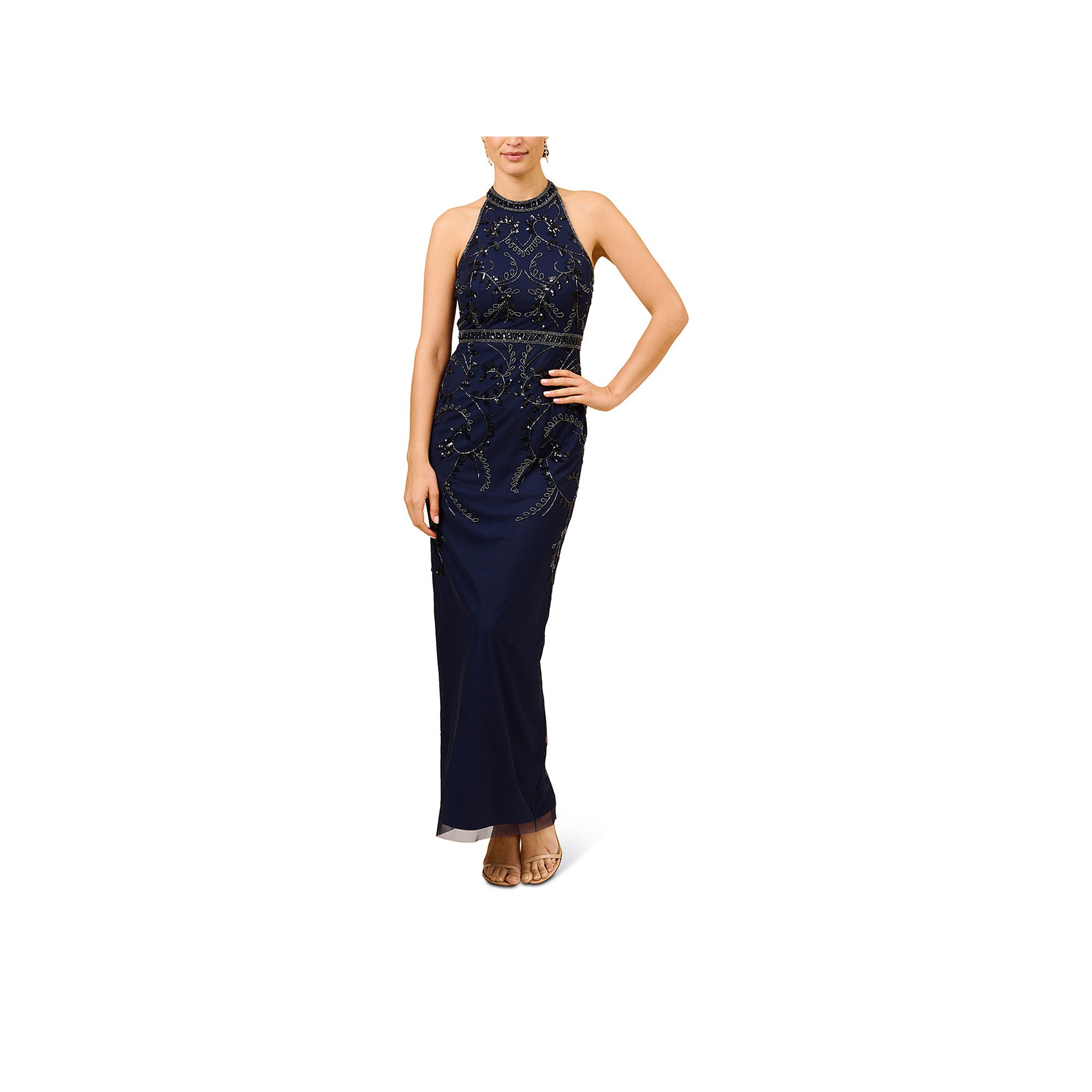 Papell Boutique Sleeveless Beaded Fitted Gown - LIGHT NAVY 16