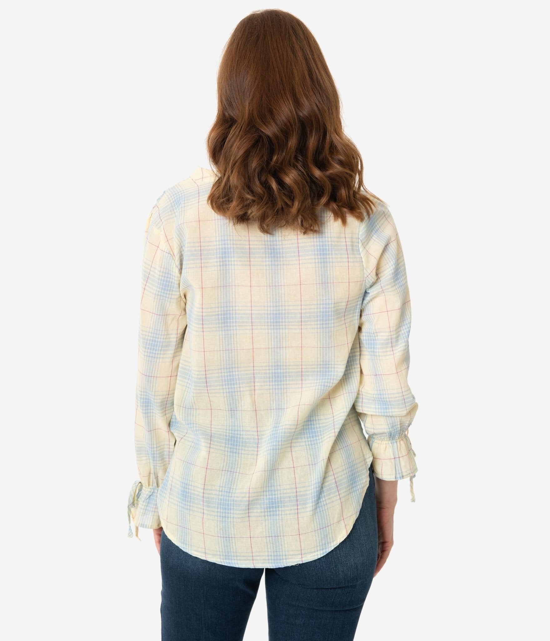 Lemon & Blue Plaid Front Tie Blouse