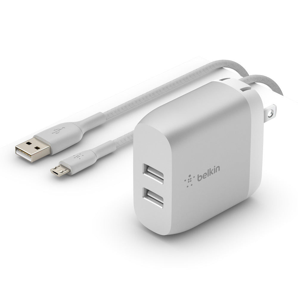 BELKIN INC F5Z085-05-SLV 24W Dual-Port USB-A Wall Charger + 5ft. Micro-USB to USB-A Cable, Silver