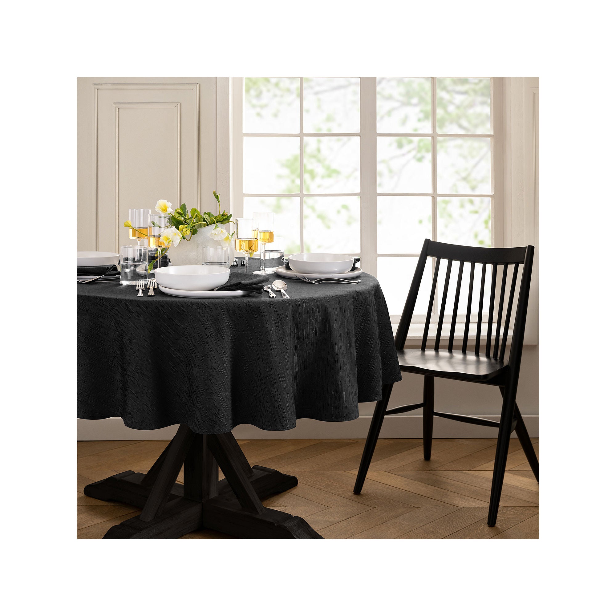 Elrene Home Fashions Water & Stain Resistant Continental Tablecloth - BLACK ONE SIZE